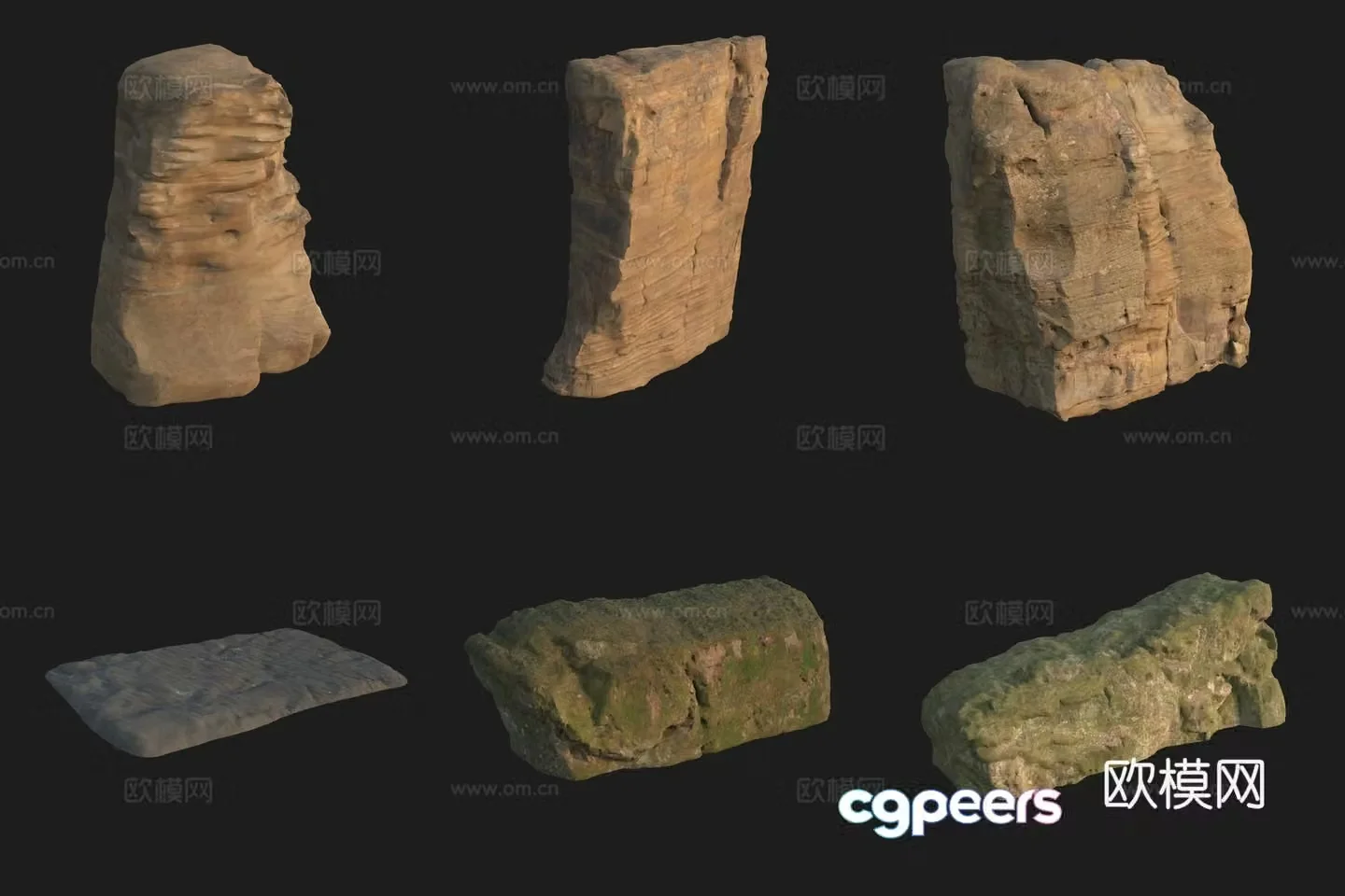 Cliff moss stone rock boulder 3d model