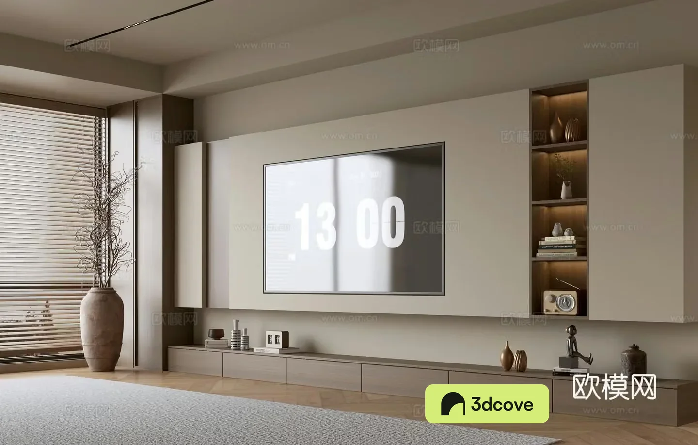 Wasabi Middle Style TV Cabinet TV Background Wall Overall Cabinet TV Background Wall Medal Style 3D Model