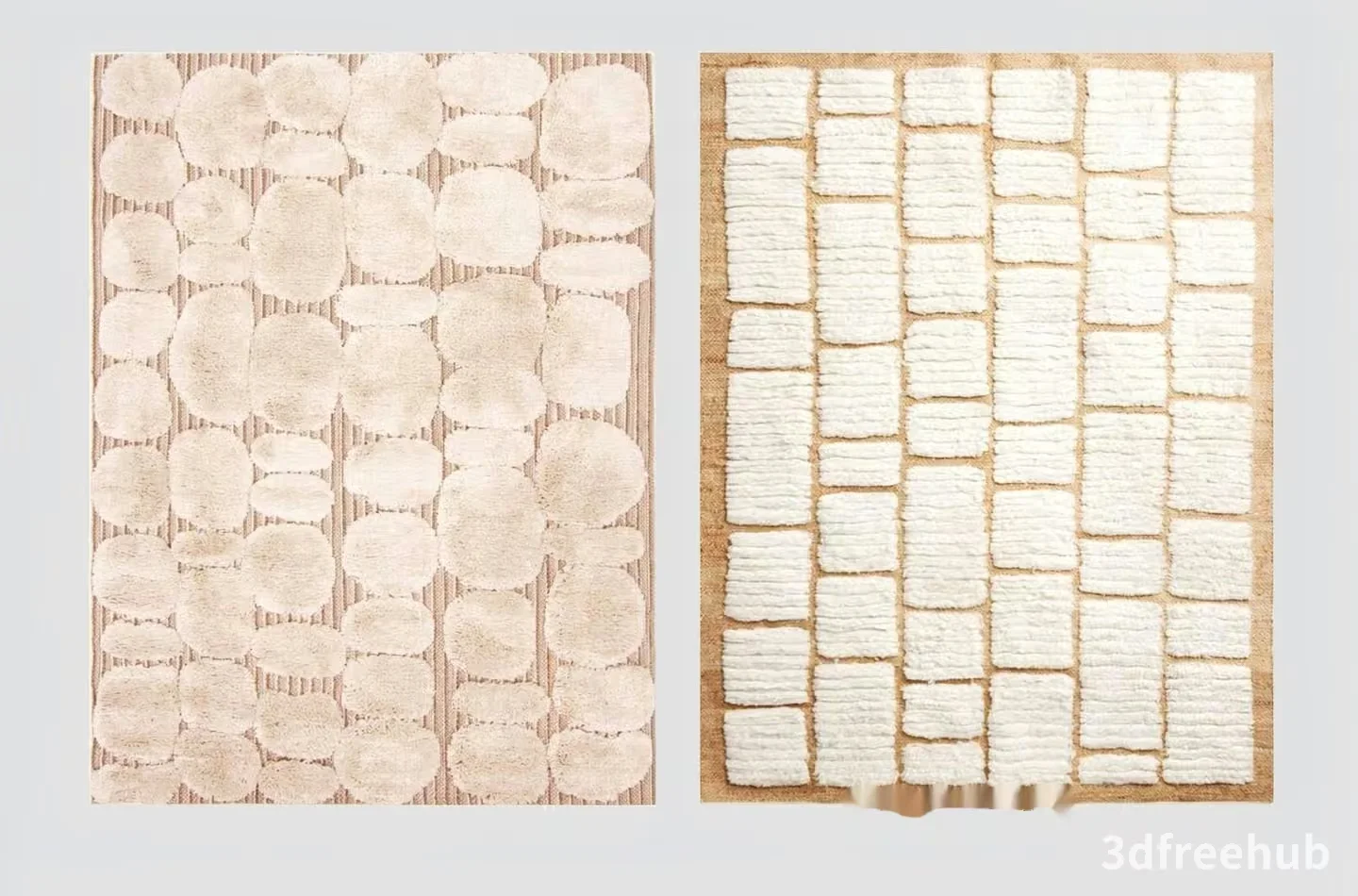 A Beige Rug With A Pattern Of Circles And Rectangles 3D Model – 20798 – VRAY Render