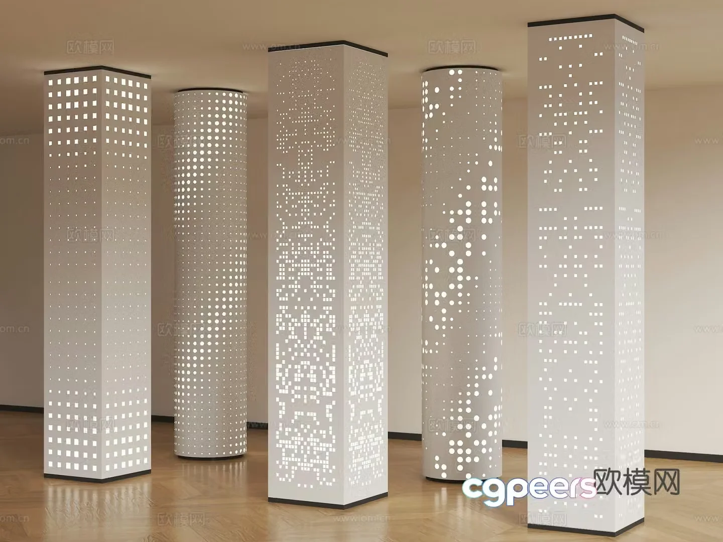 Modern punching column Hollow column Hollow square column Gradient perforated column Luminous decorative column 3D model
