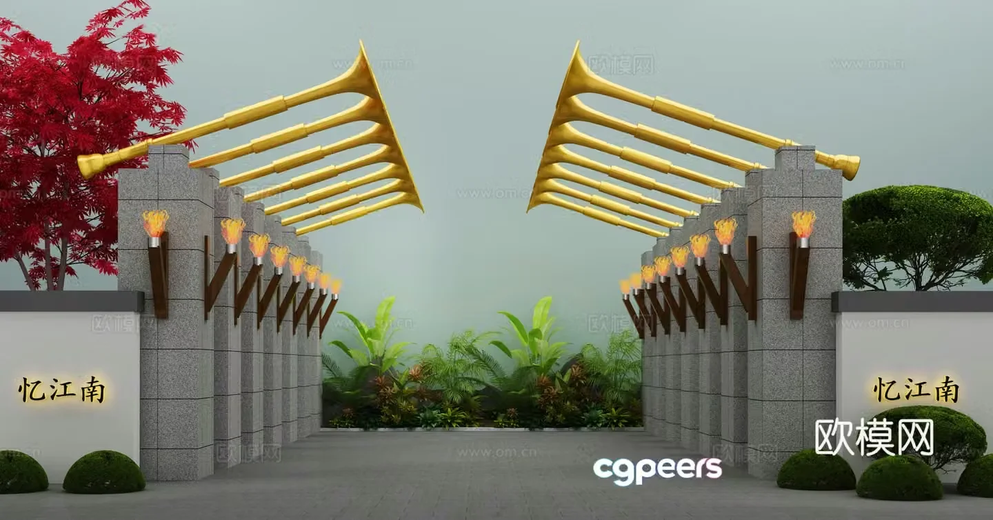 Xiaowu courtyard landscape sketch community gate landscape 3D model