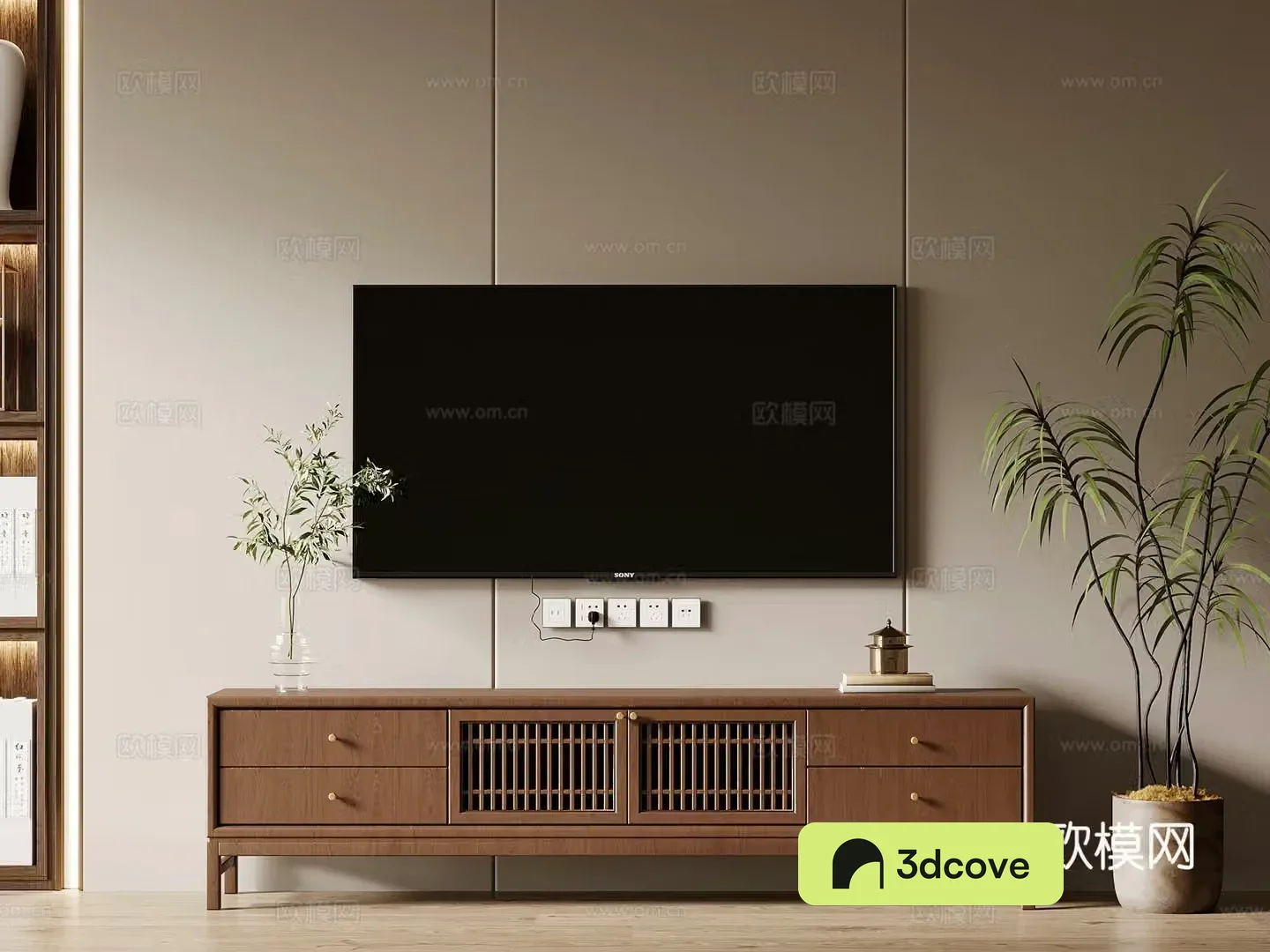 TV cabinet New Chinese TV cabinet Ornament Green plant potted