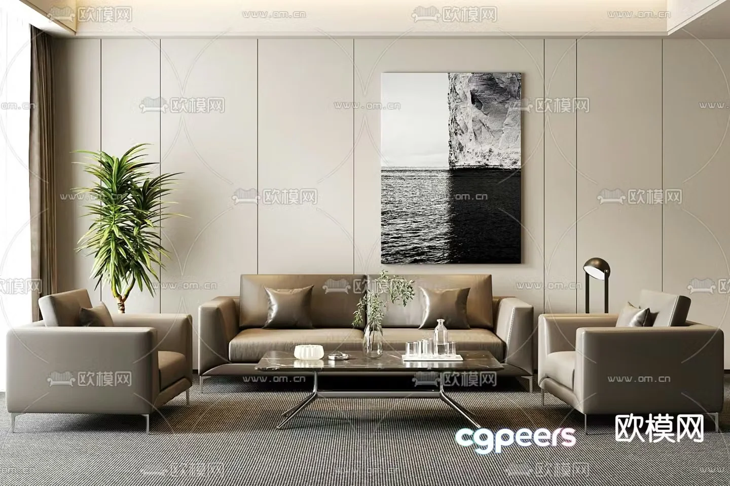 Office sofa leather sofa 3d model