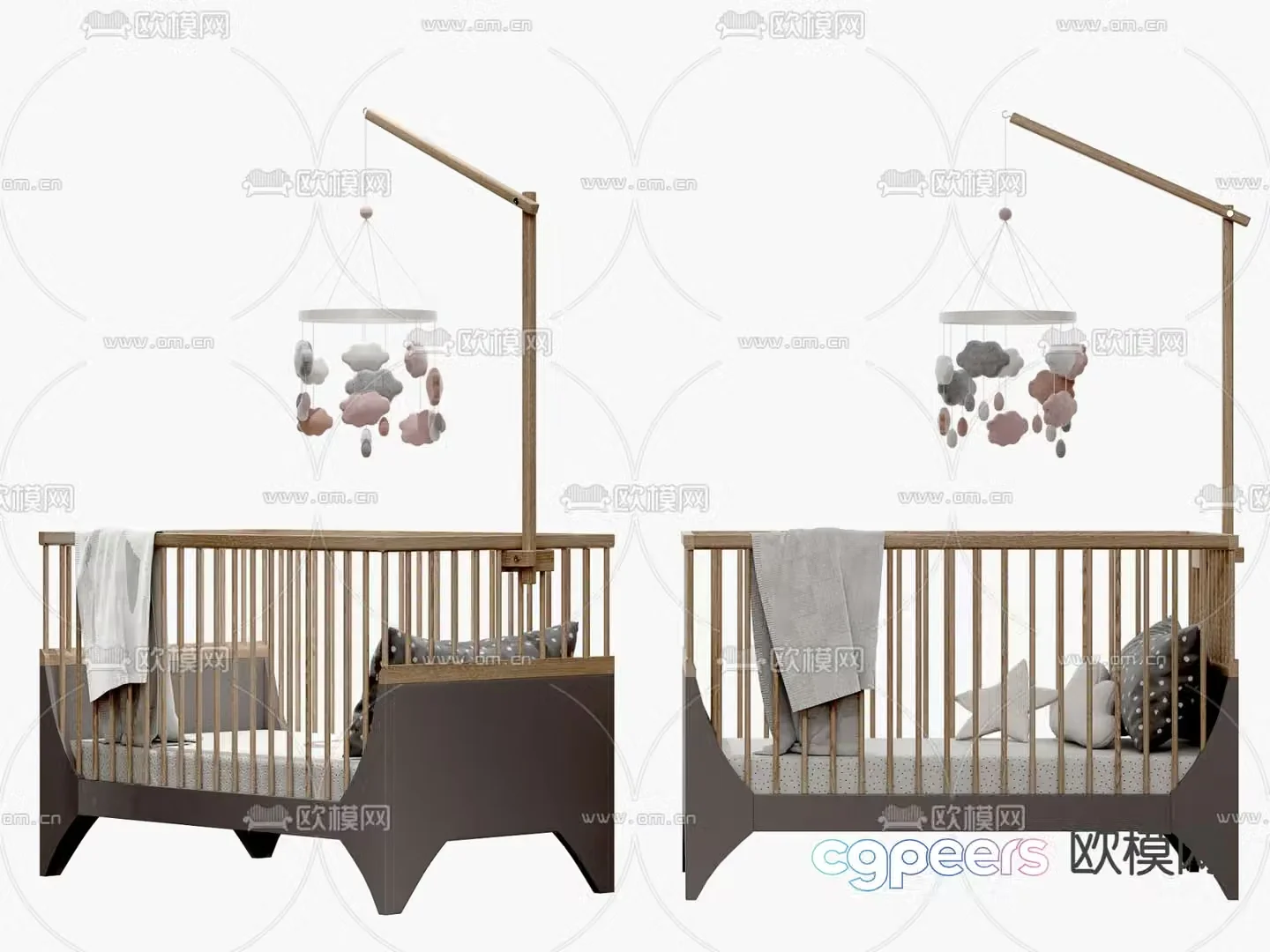 Modern solid wood crib 3d model