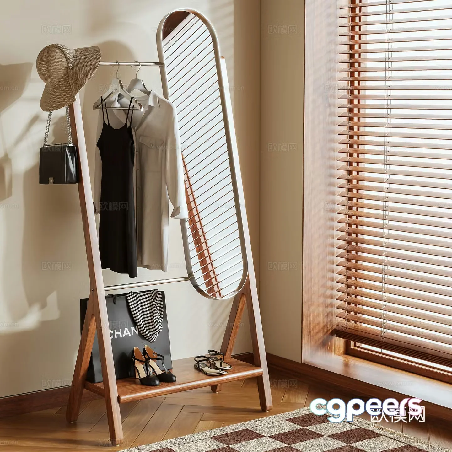 Log wind hanger coat rack 3d model