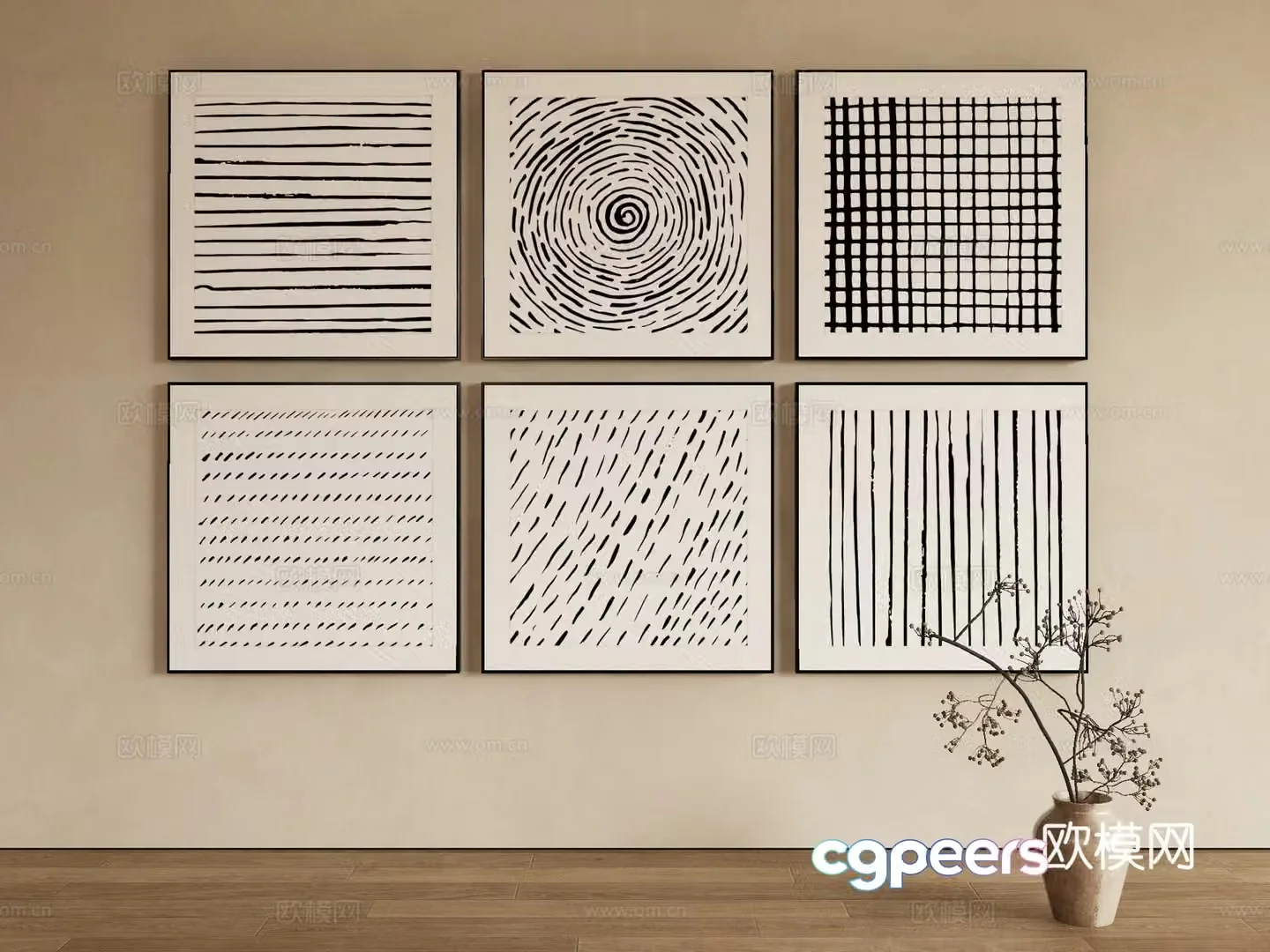 Modern texture painting decorative painting 3d model