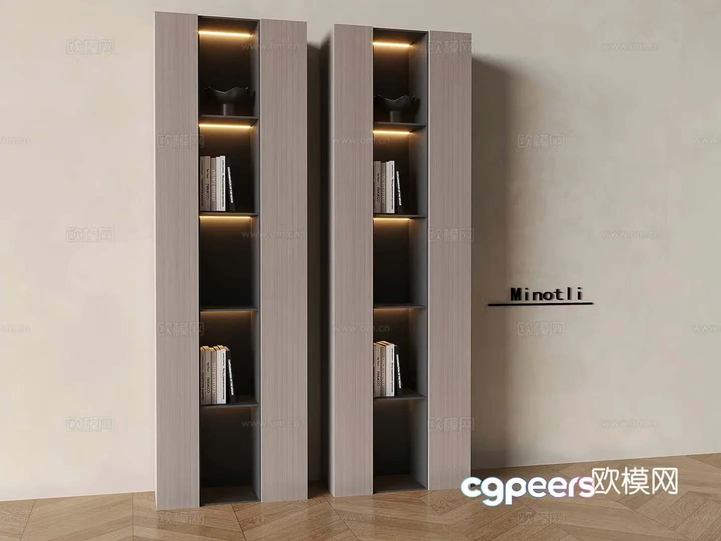 Italian solid wood decorative bookcase storage cabinet 3D model