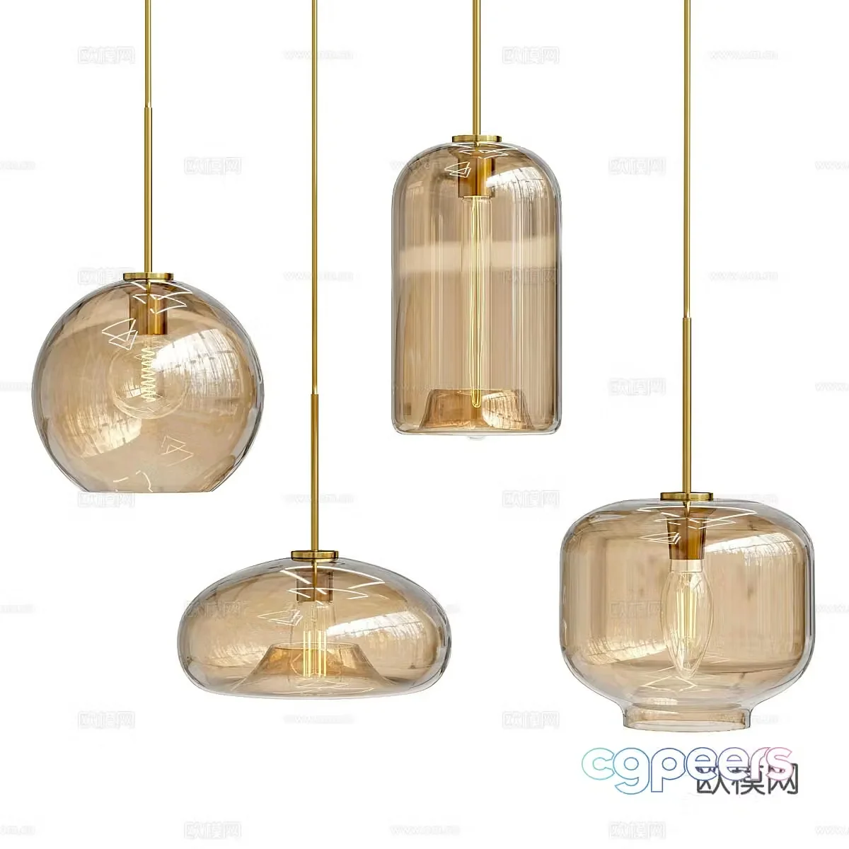 New Chinese style hanging wire lamp glass chandelier 3D model