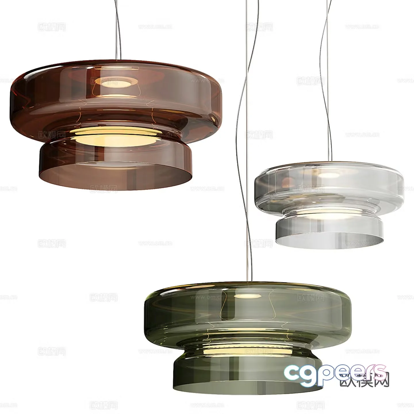 Modern light luxury glass chandelier combination 3D model