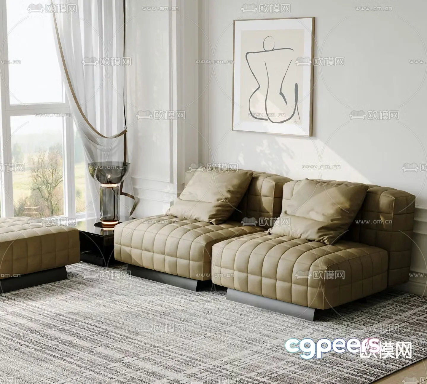 Prado loveseat leather sofa 3d model