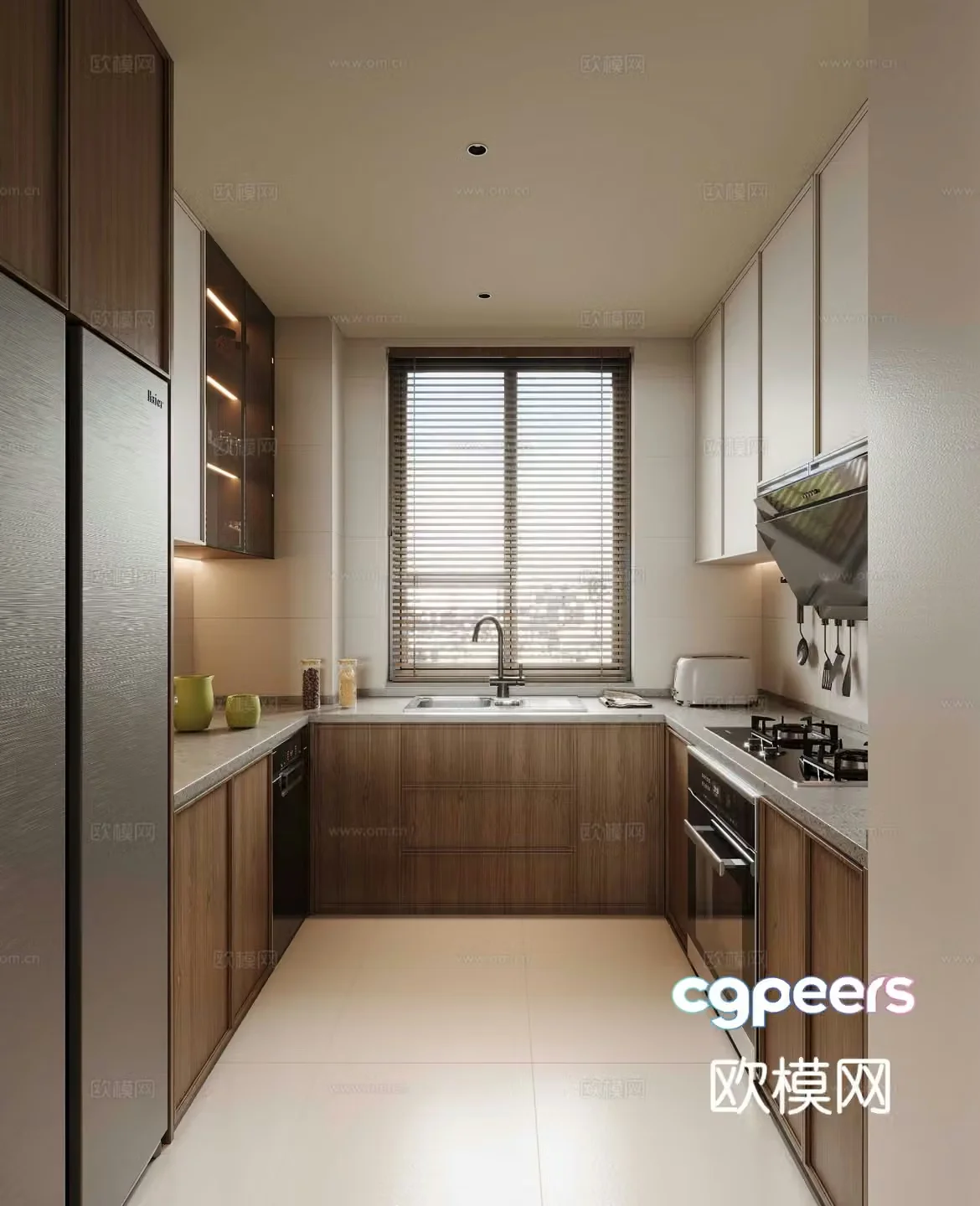 Middle style kitchen Song style kitchen New Chinese style kitchen Cabinet Kitchenware Range hood Gas 3D model