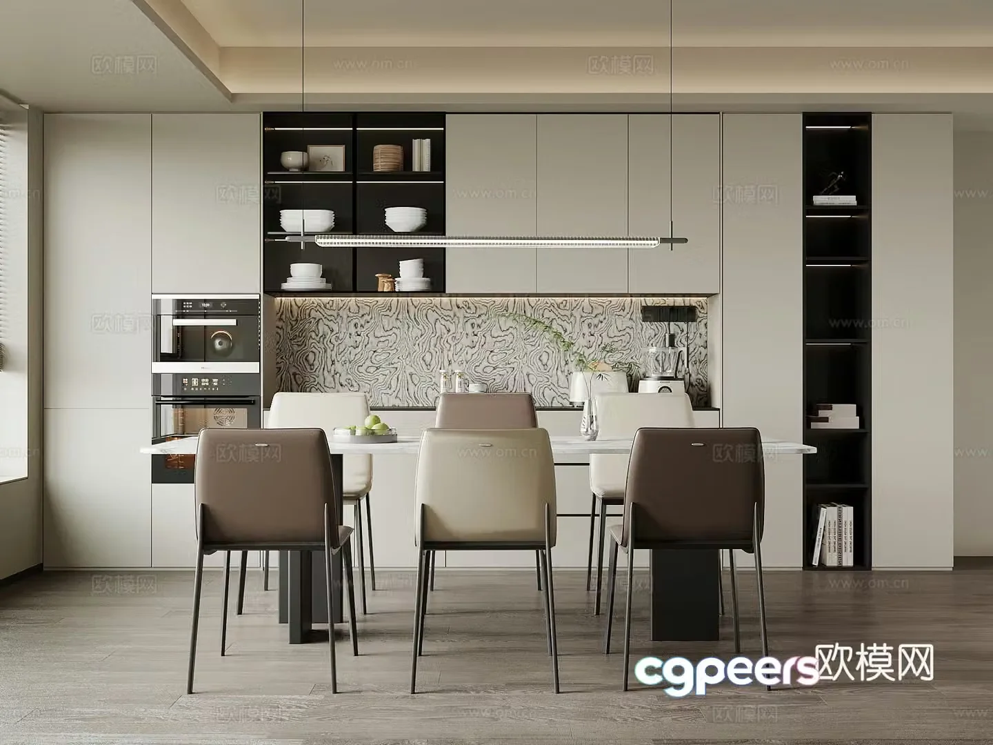 Modern restaurant wine cabinet dining table and chair 3d model