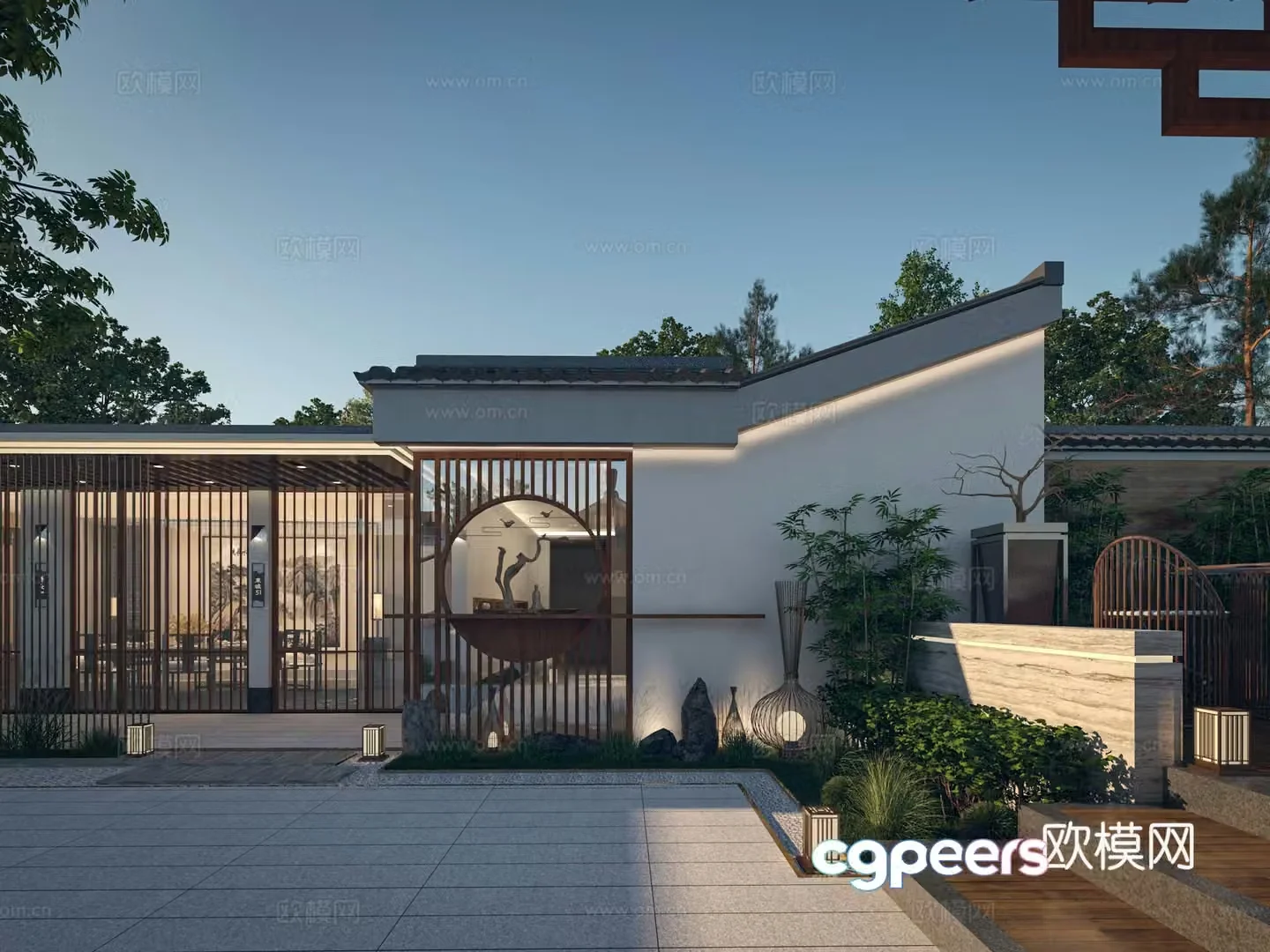 New Chinese restaurant New Chinese landscape wall New Chinese courtyard 3D model