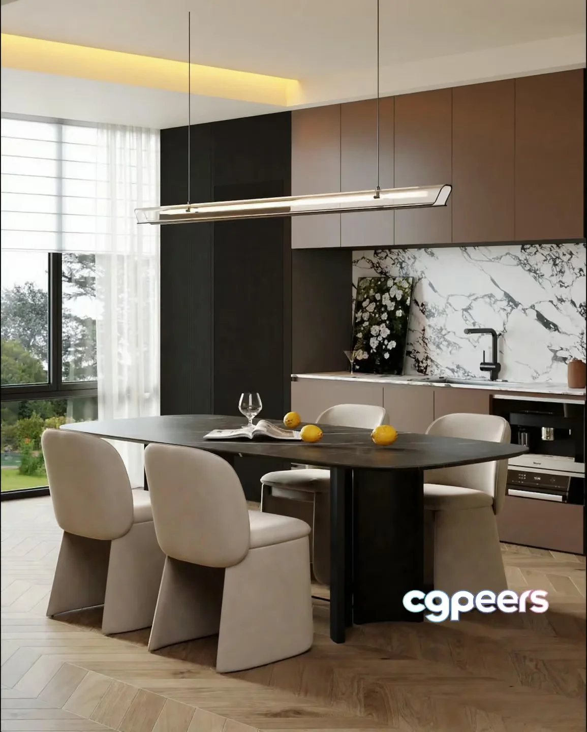 Modern Kitchen And Dining Area 3D Model – 4398 – VRAY Render
