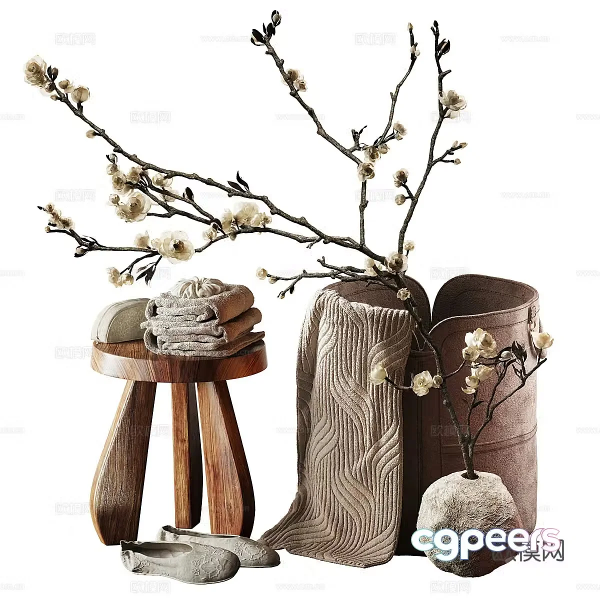 New Chinese style Zen bathroom supplies combination 3D model