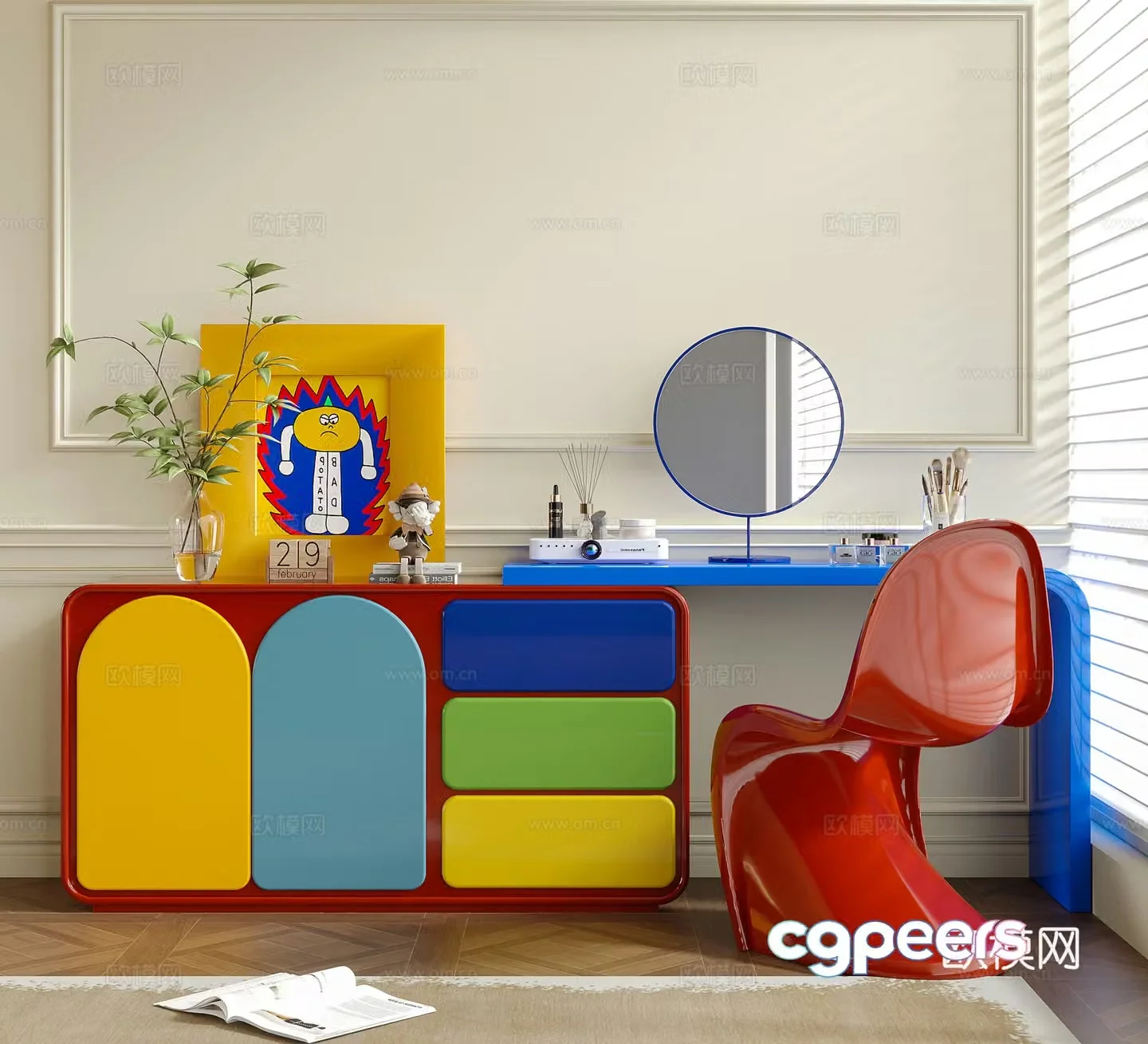 Modern Bauhaus dressing table decorative cabinet desk and chair 3d model