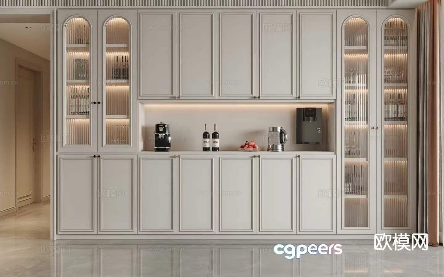 French integrated cabinet wine cabinet 3D model
