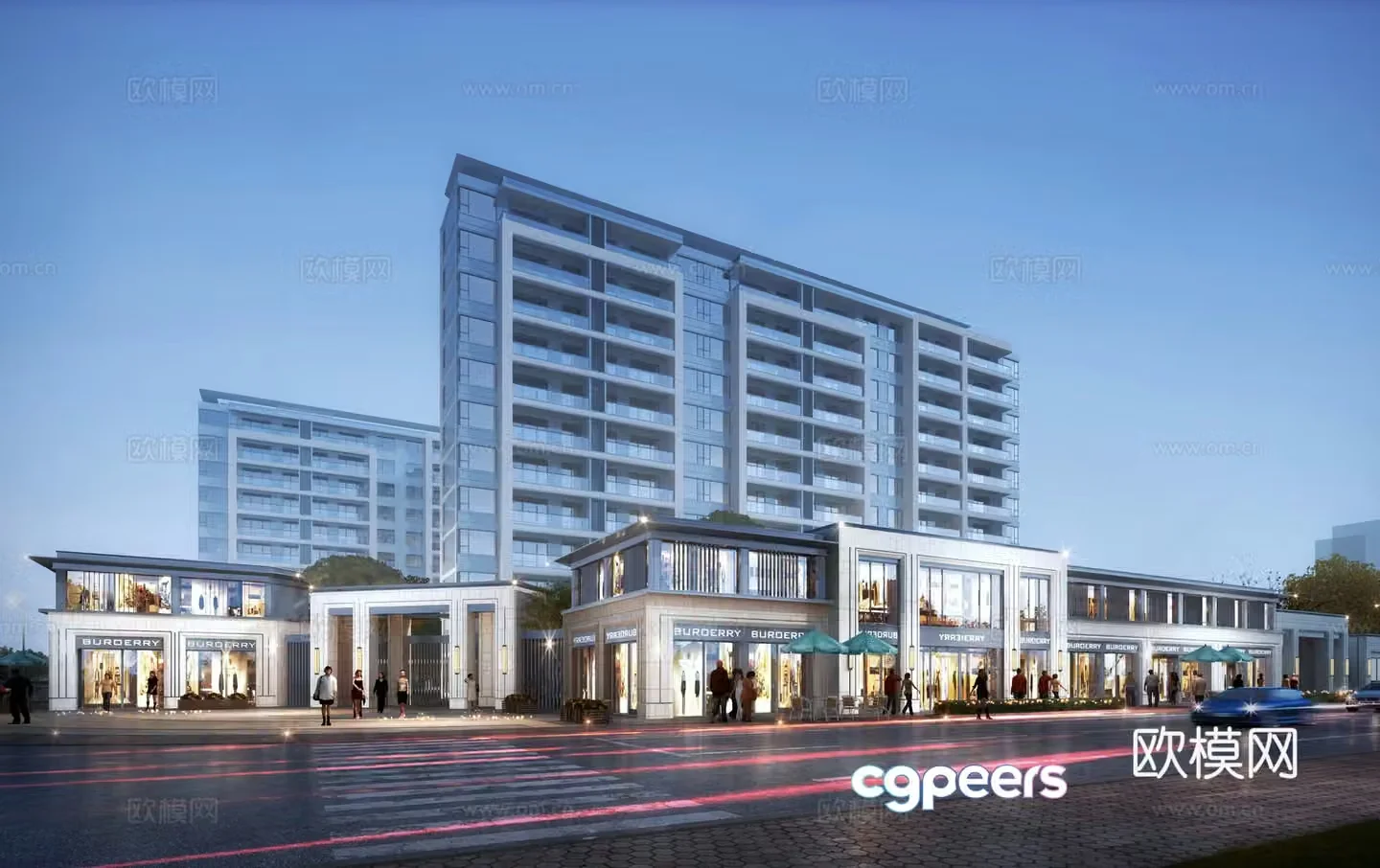 3D model of commercial buildings along the street