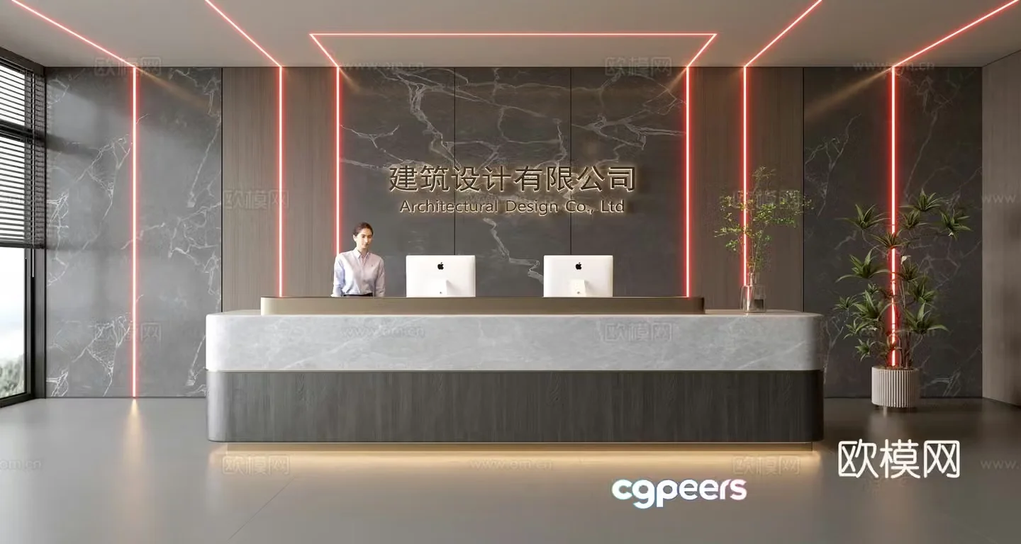 Modern company front desk reception area bar reception desk service desk company front desk background 3D model