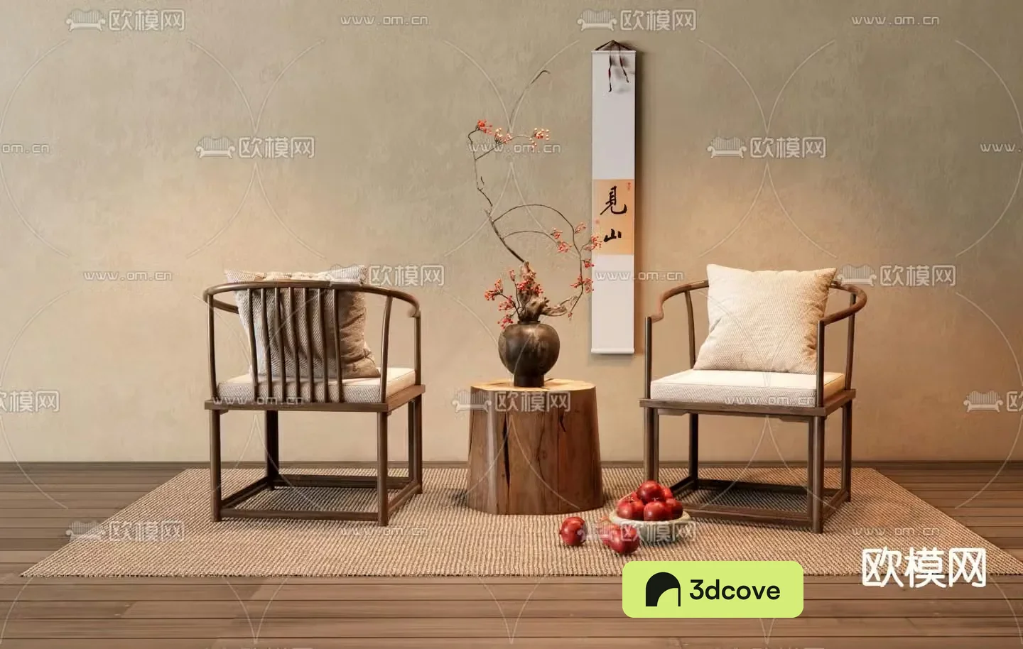 New Chinese style leisure chair tea chair vase ornaments decorative painting wooden pier