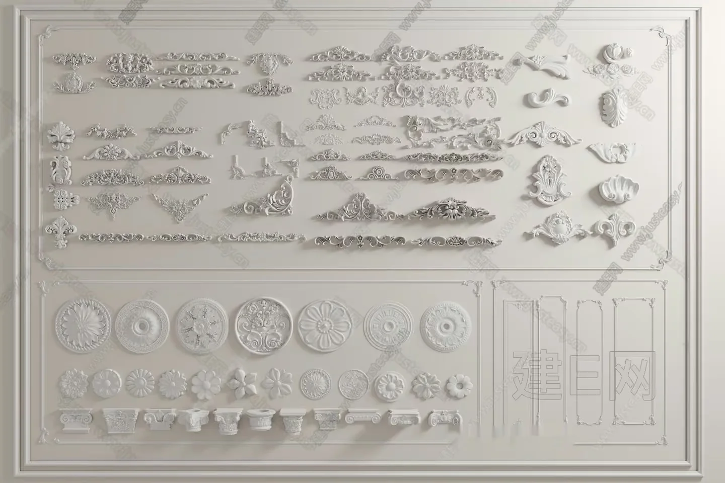 A Collection Of Decorative Wall Moldings 3D Model – 8568 – VRAY Render