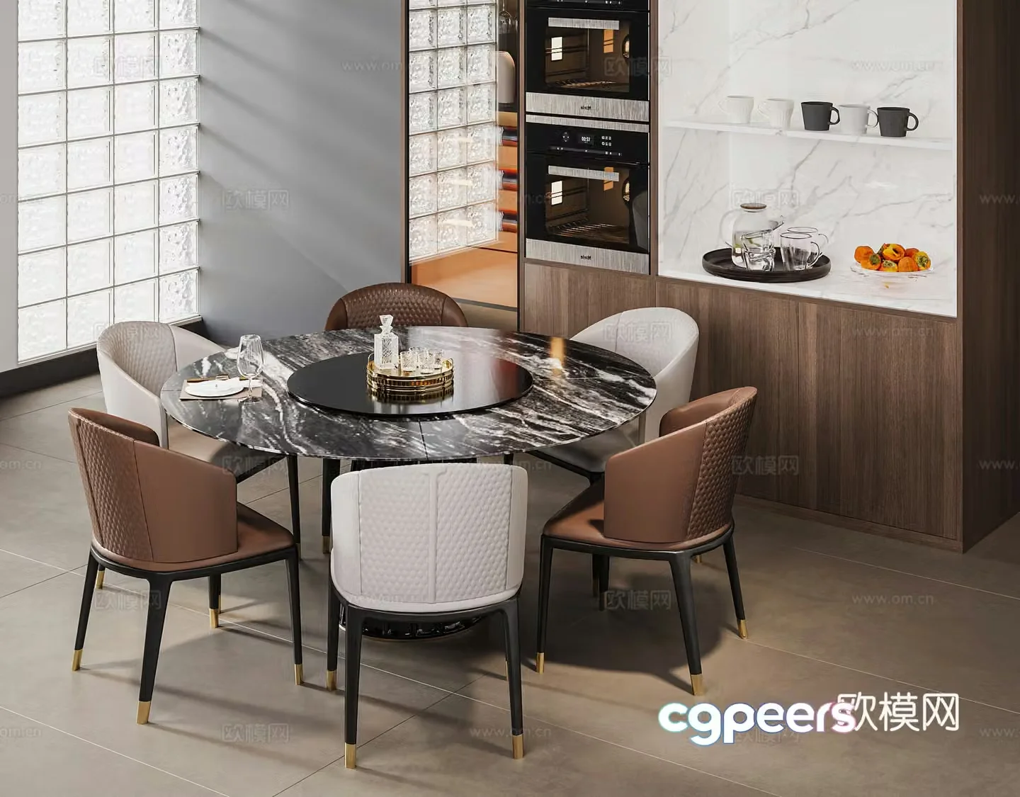 Middle style restaurant storage cabinet dining table and chair combination leisure table and chair negotiation table and chair 3D model