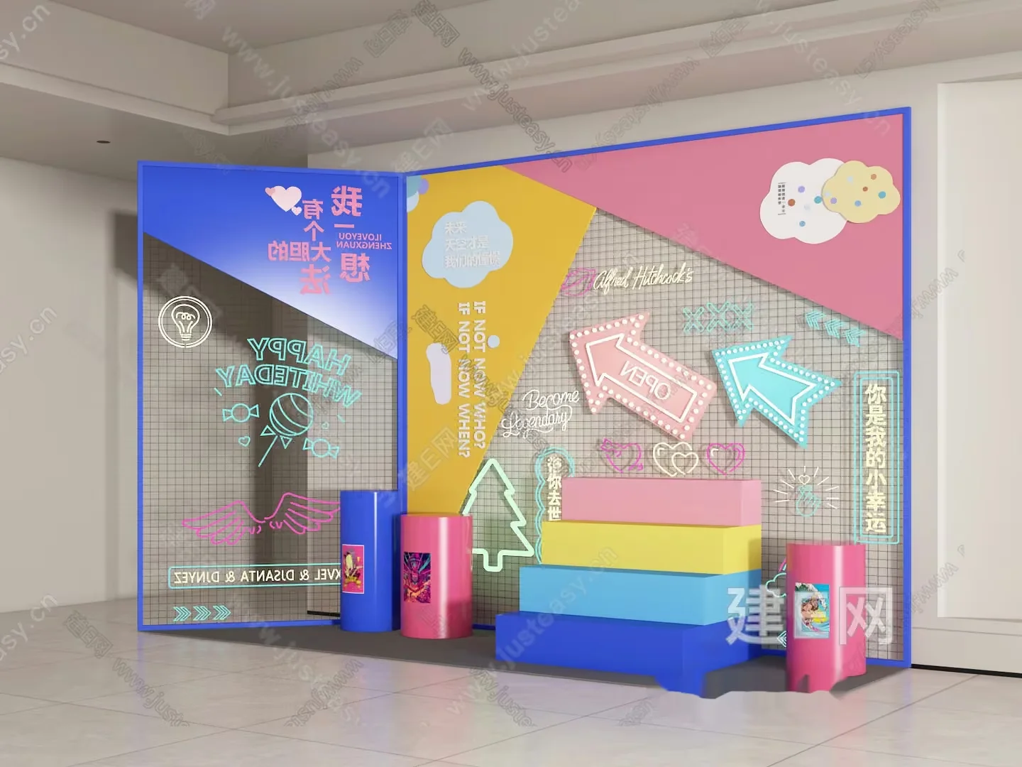 Modern Display Wall 3D Model – 9802 – VRAY Render