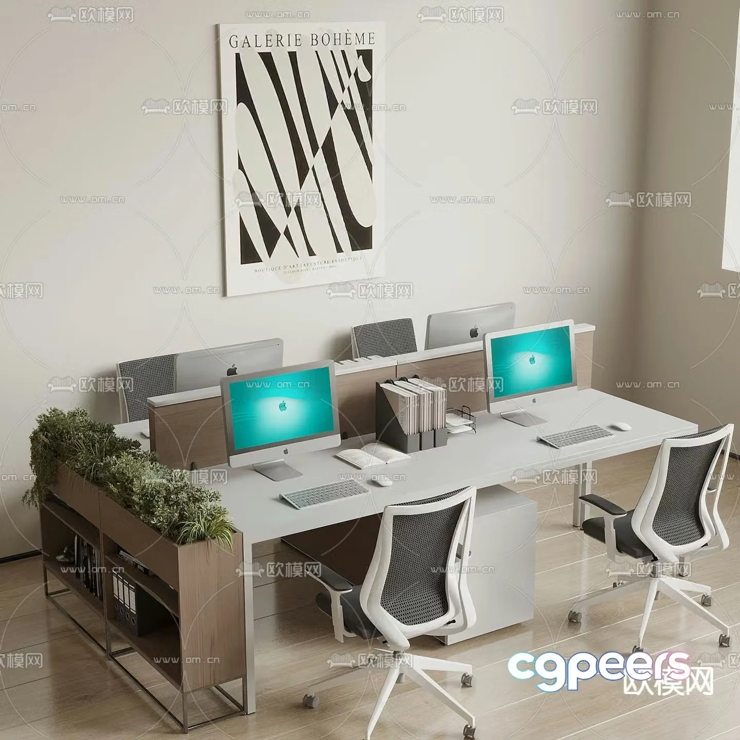 Office desk and chair work station 3d model