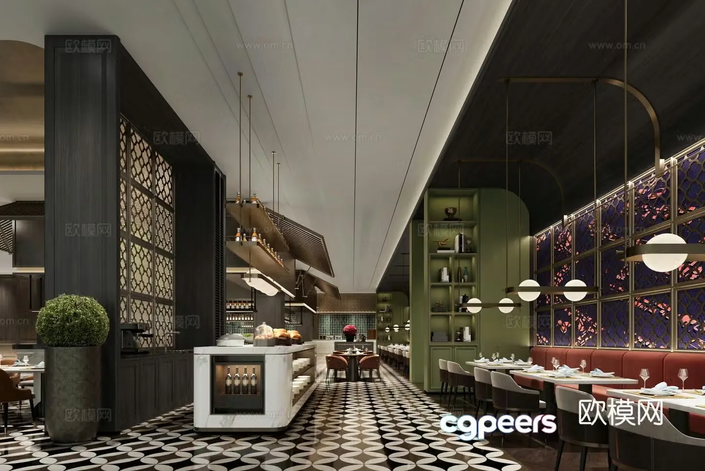 Full-time buffet restaurant hotel light luxury Italian 3D model