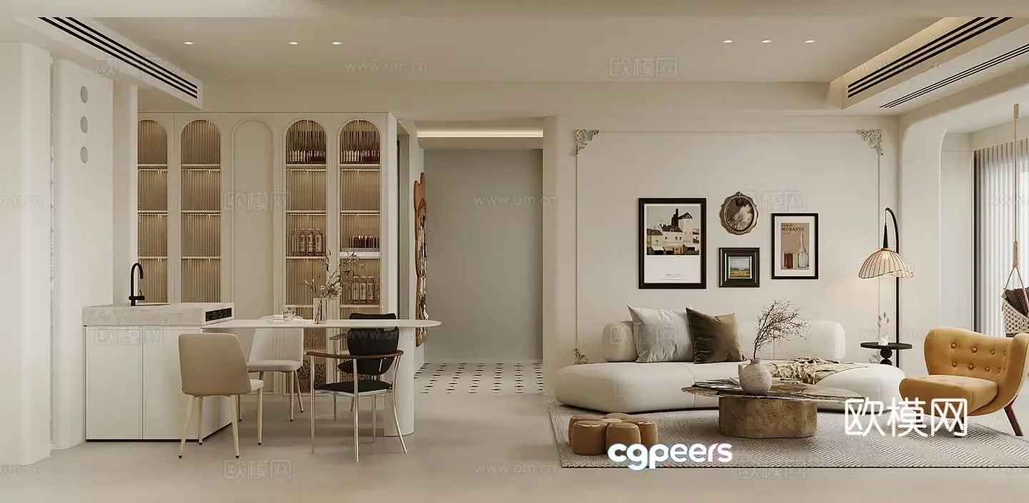 French living and dining room 3d model