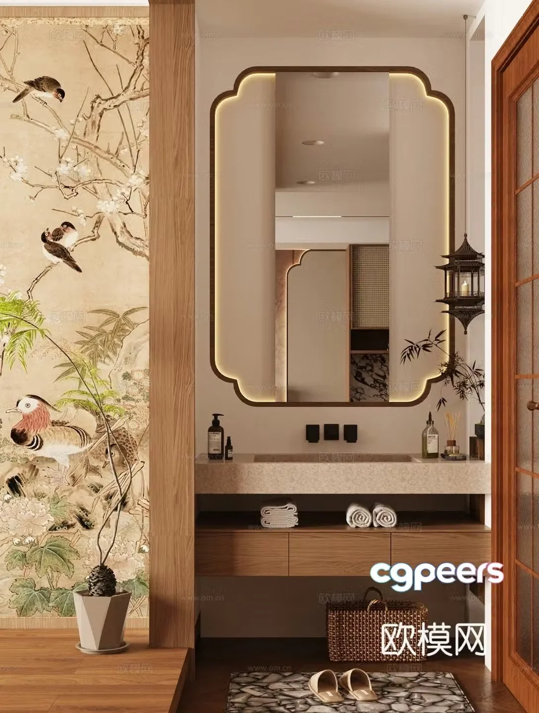 New Chinese style bathroom cabinet bathroom 3D model