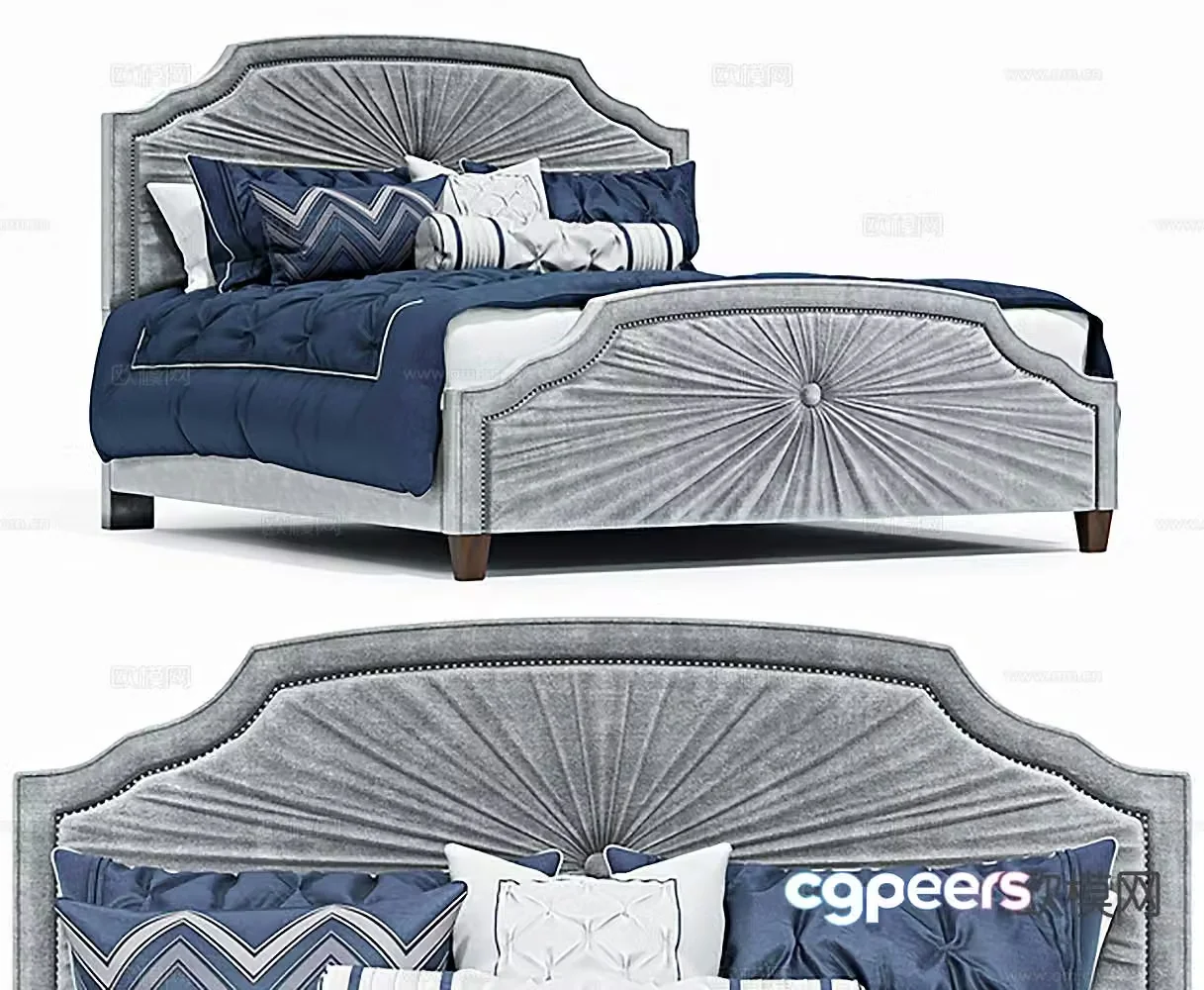 European double bed 3d model
