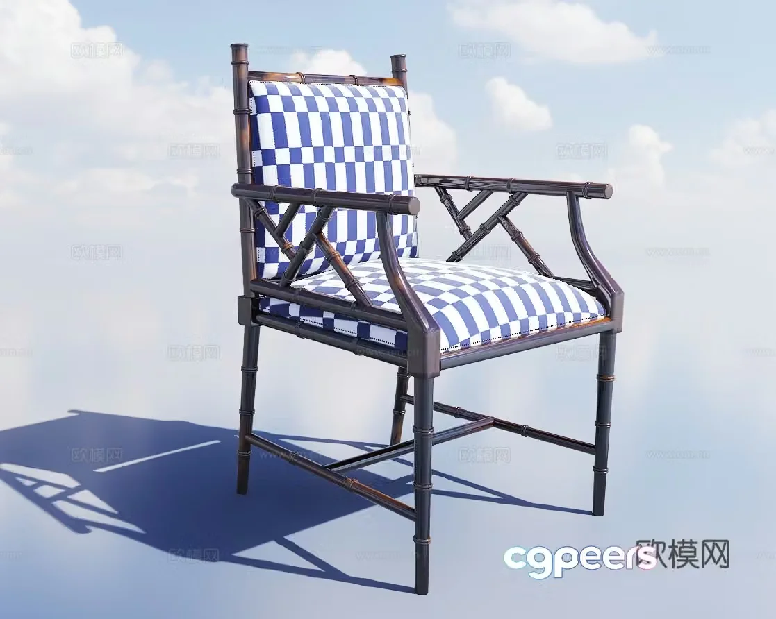 New Chinese style armchair dining chair solid wood chair 3d model