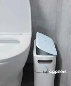 White Toilet And Trash Can 3D Model – 6372 – VRAY Render