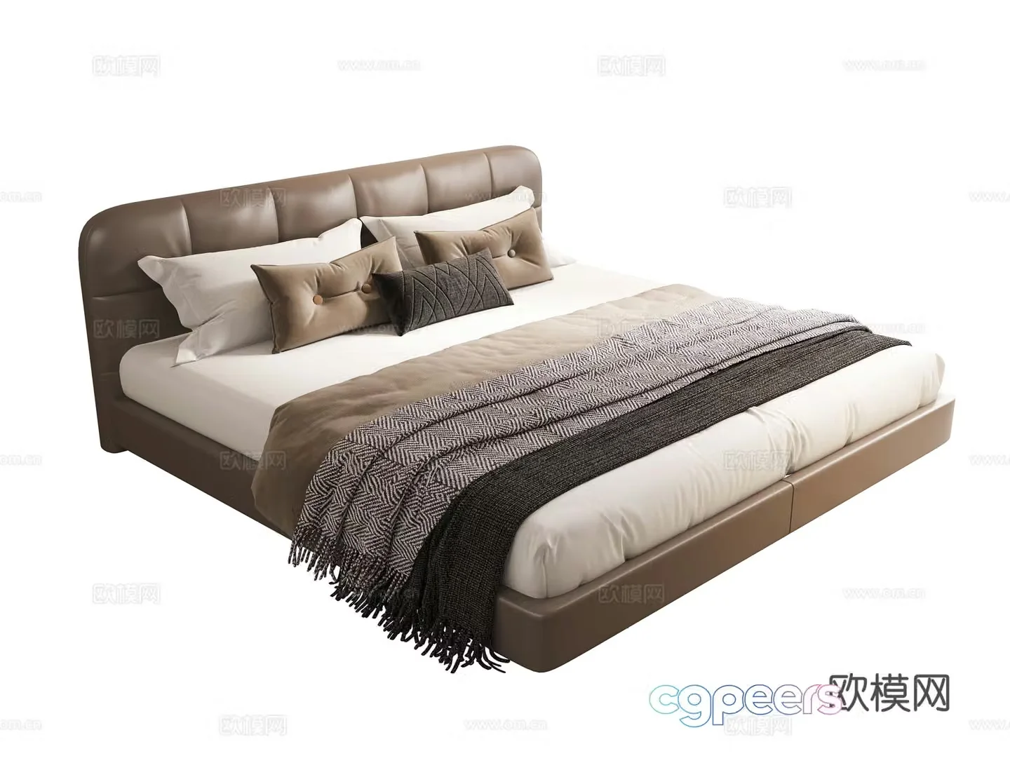 Modern double bed leather double bed elderly bed 3d model
