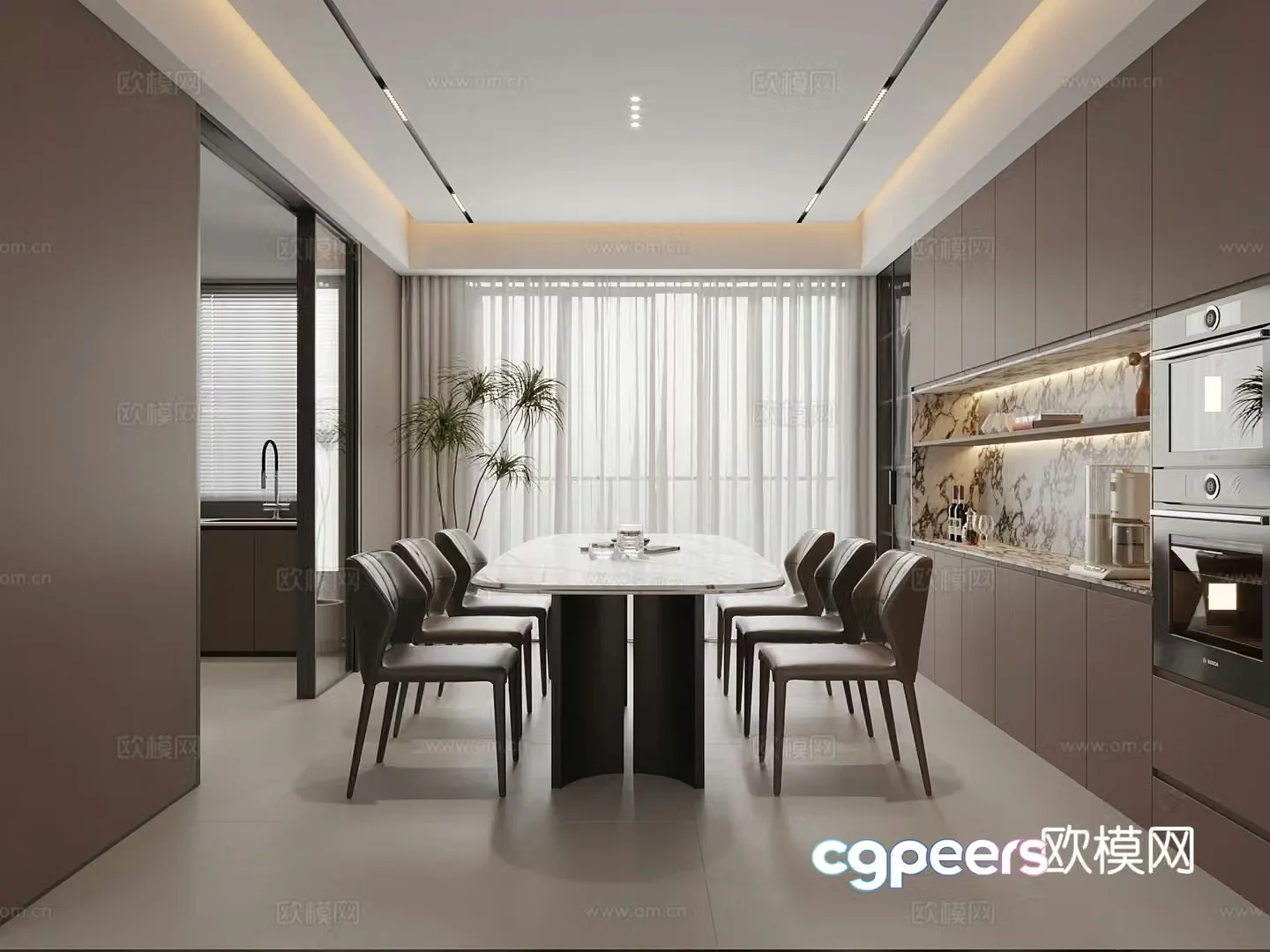 Italian furniture restaurant dining table and chair combination 3D model