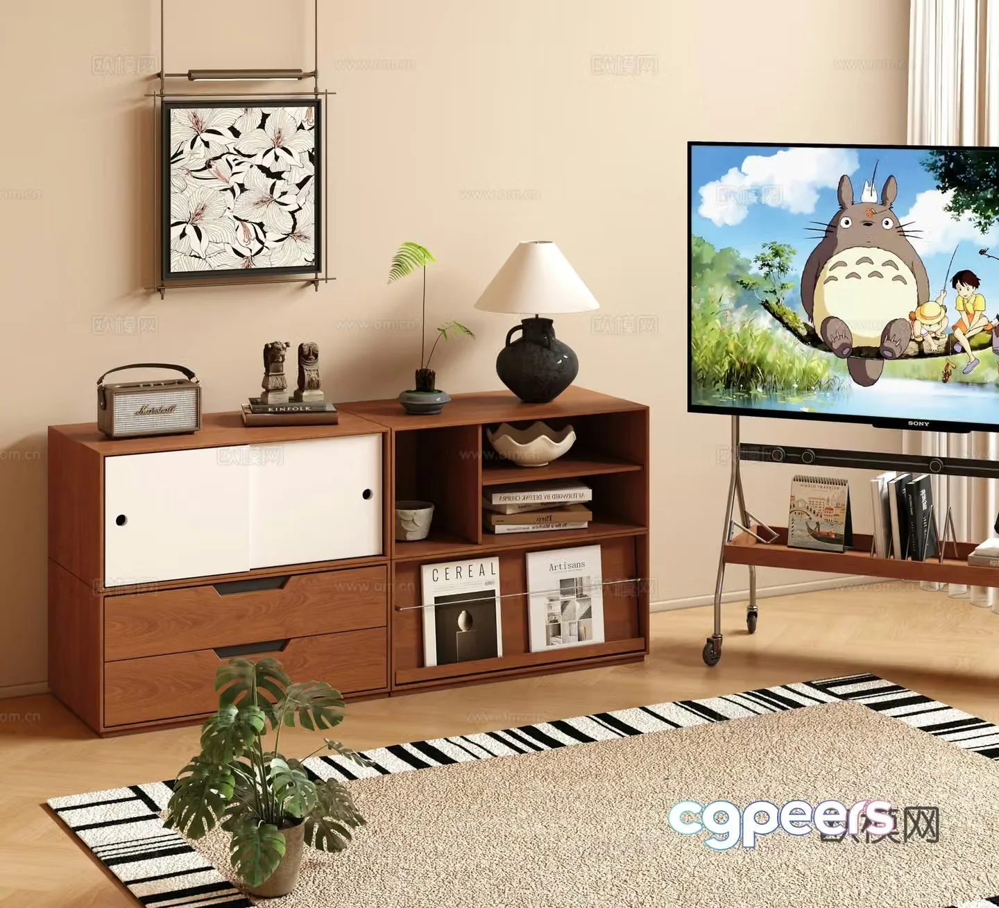 Medium vintage retro storage cabinet Combination cabinet Floor-standing low cabinet Storage cabinet Storage cabinet 3D model