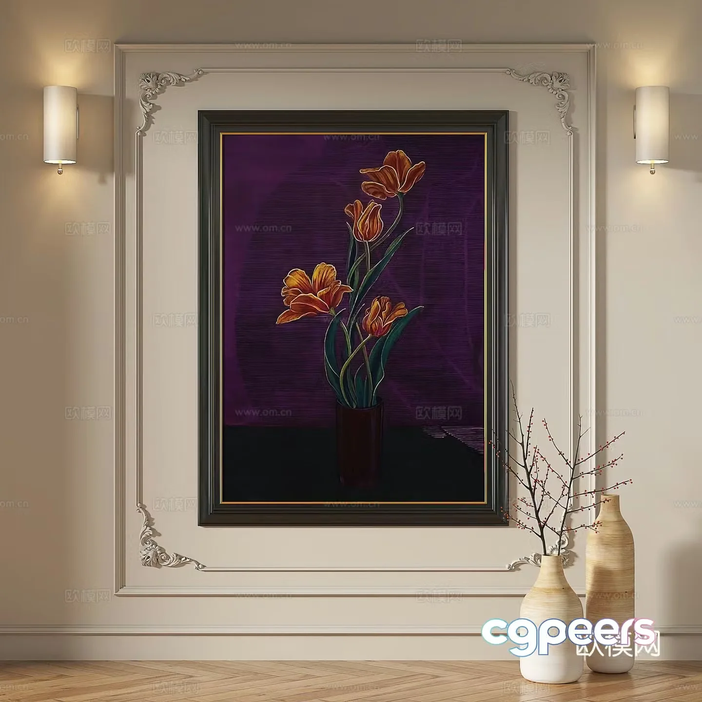 French modern simple abstract retro medieval light luxury decorative painting 3d model