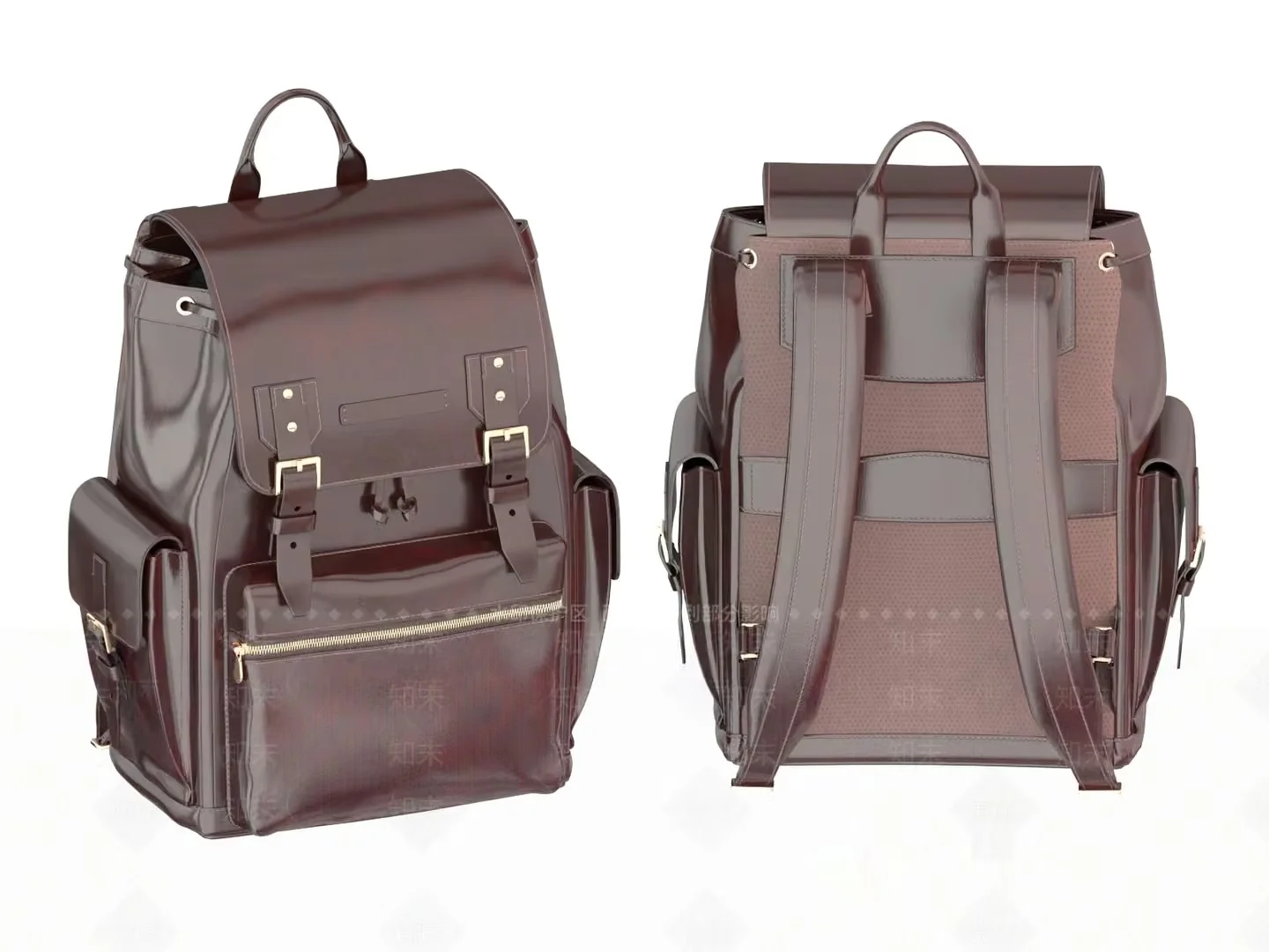 A Brown Leather Backpack 3D Model – 8385 – VRAY Render