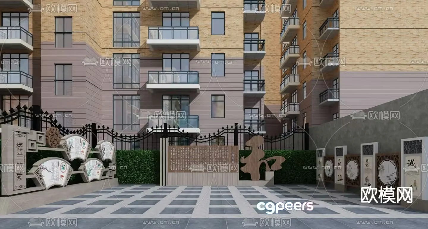 Community landscape cultural square 3D model