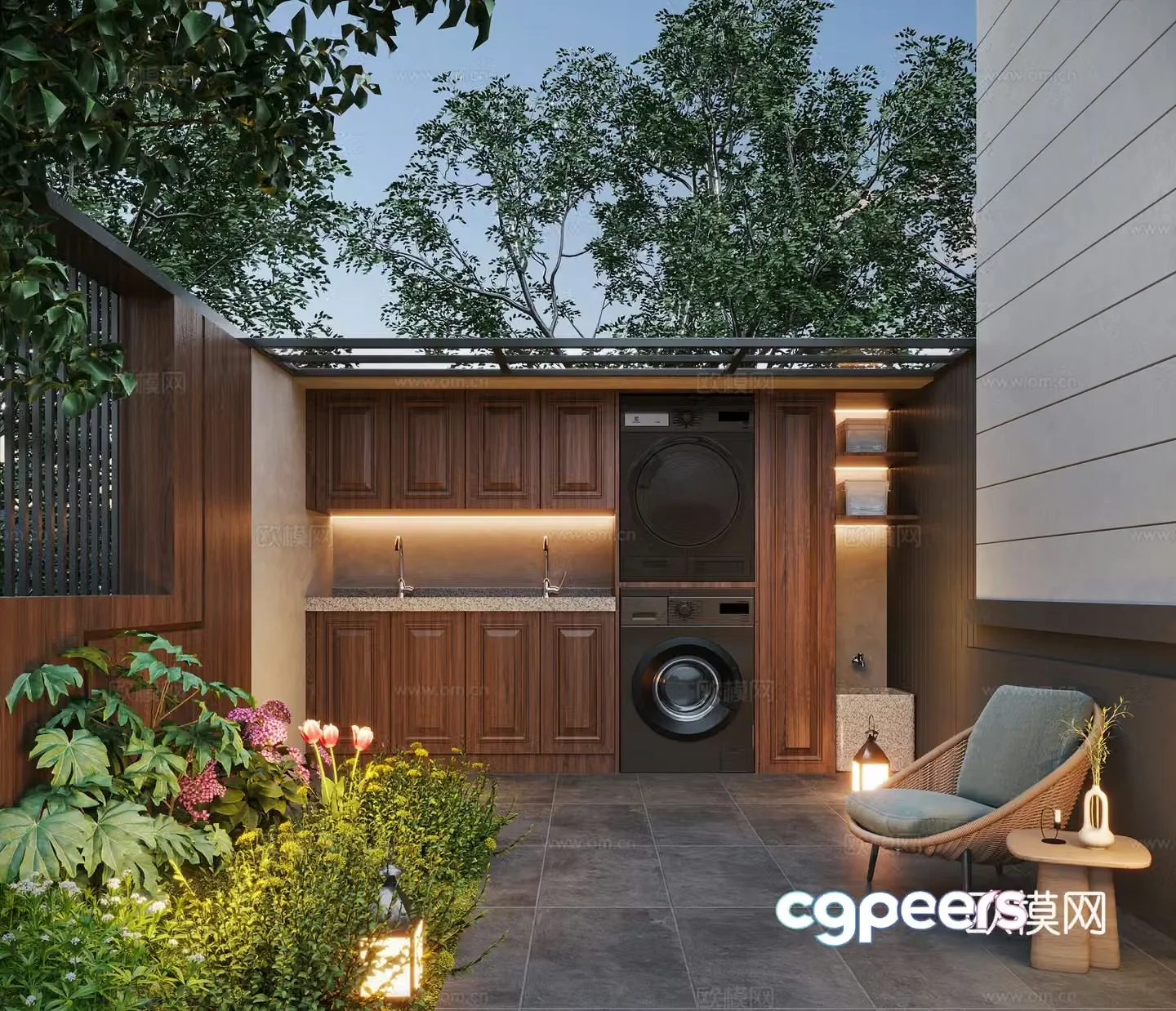 Modern courtyard laundry room 3d model