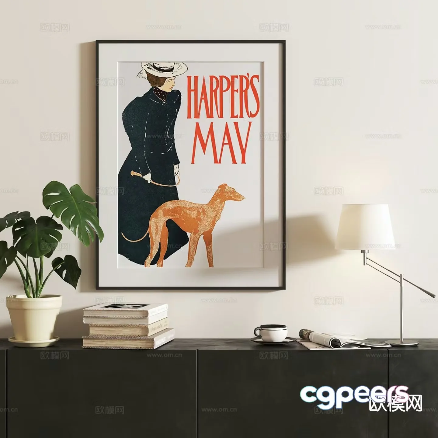 French retro hanging painting character cartoon 3d model