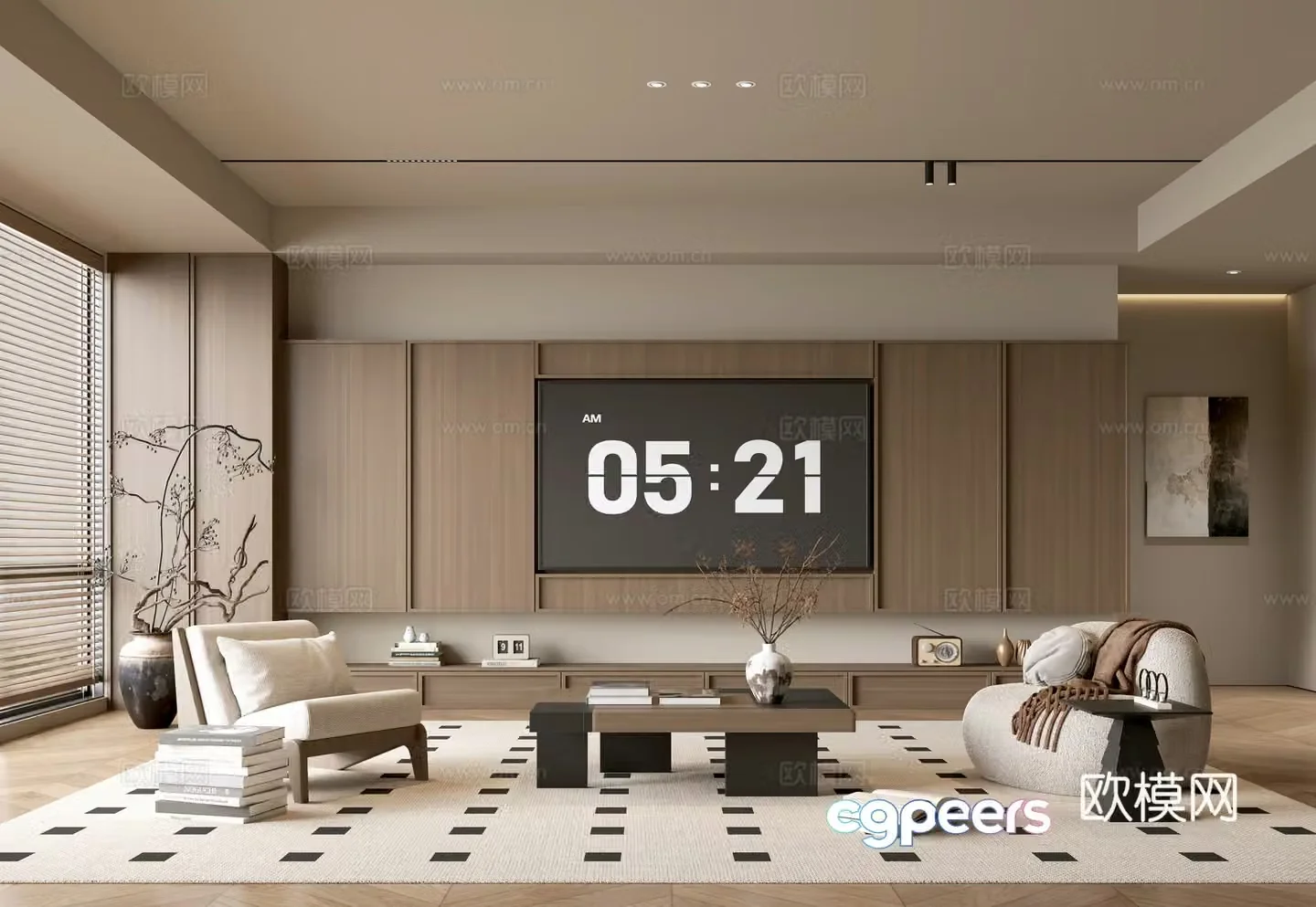 The ancient TV background wall of the TV cabinet and the background wall of the modern Wasabi style living room The ancient style 3D model