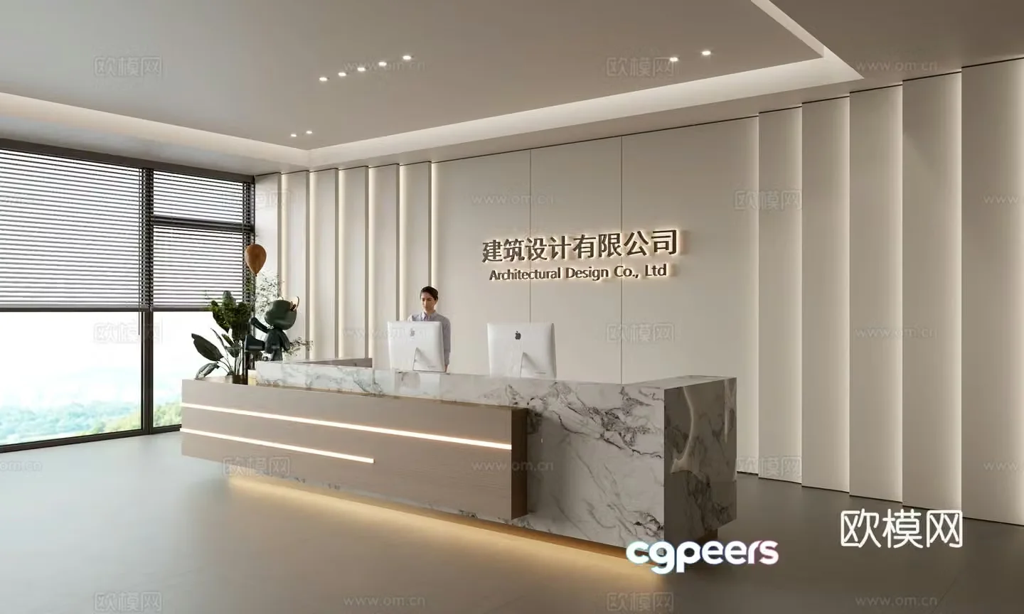 Modern company front desk reception area bar reception desk service desk company front desk background 3D model