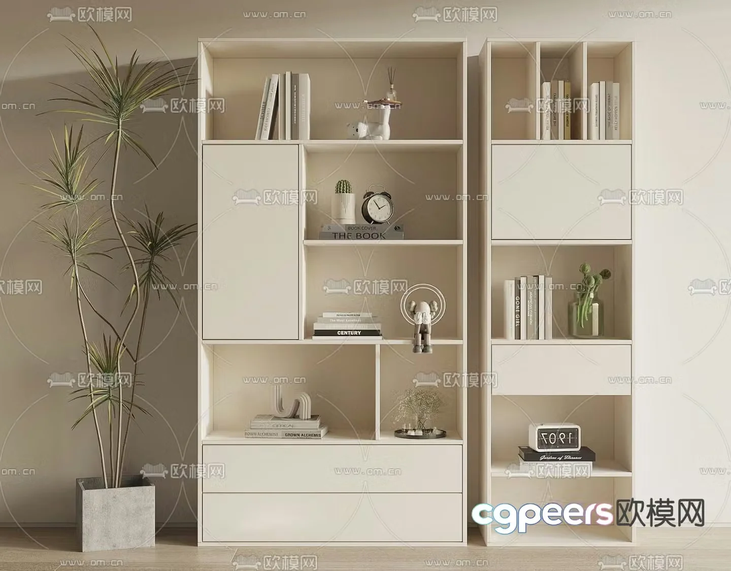 Cream style bookcase 3d model