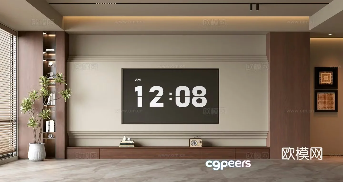 Middle-aged TV background wall 3d model