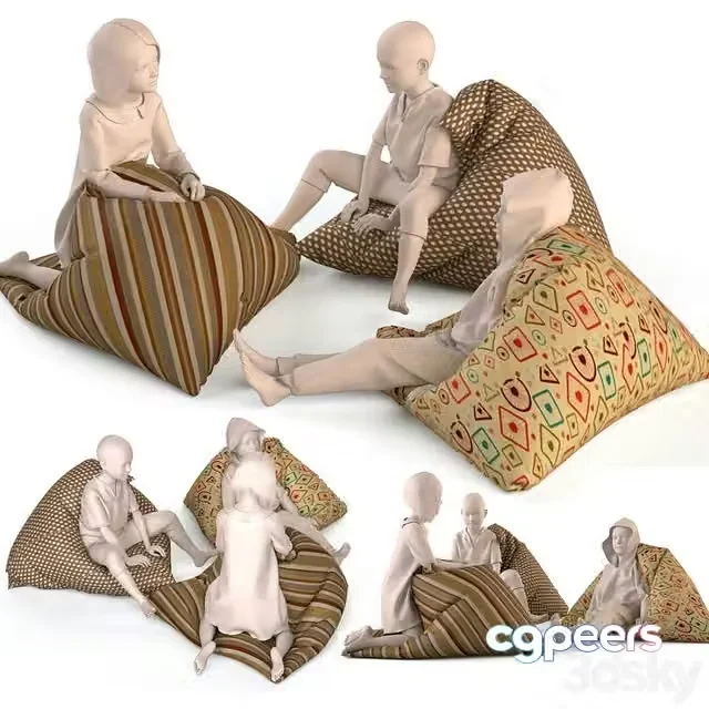 3ds Max Free – Children mannequins poufs + children