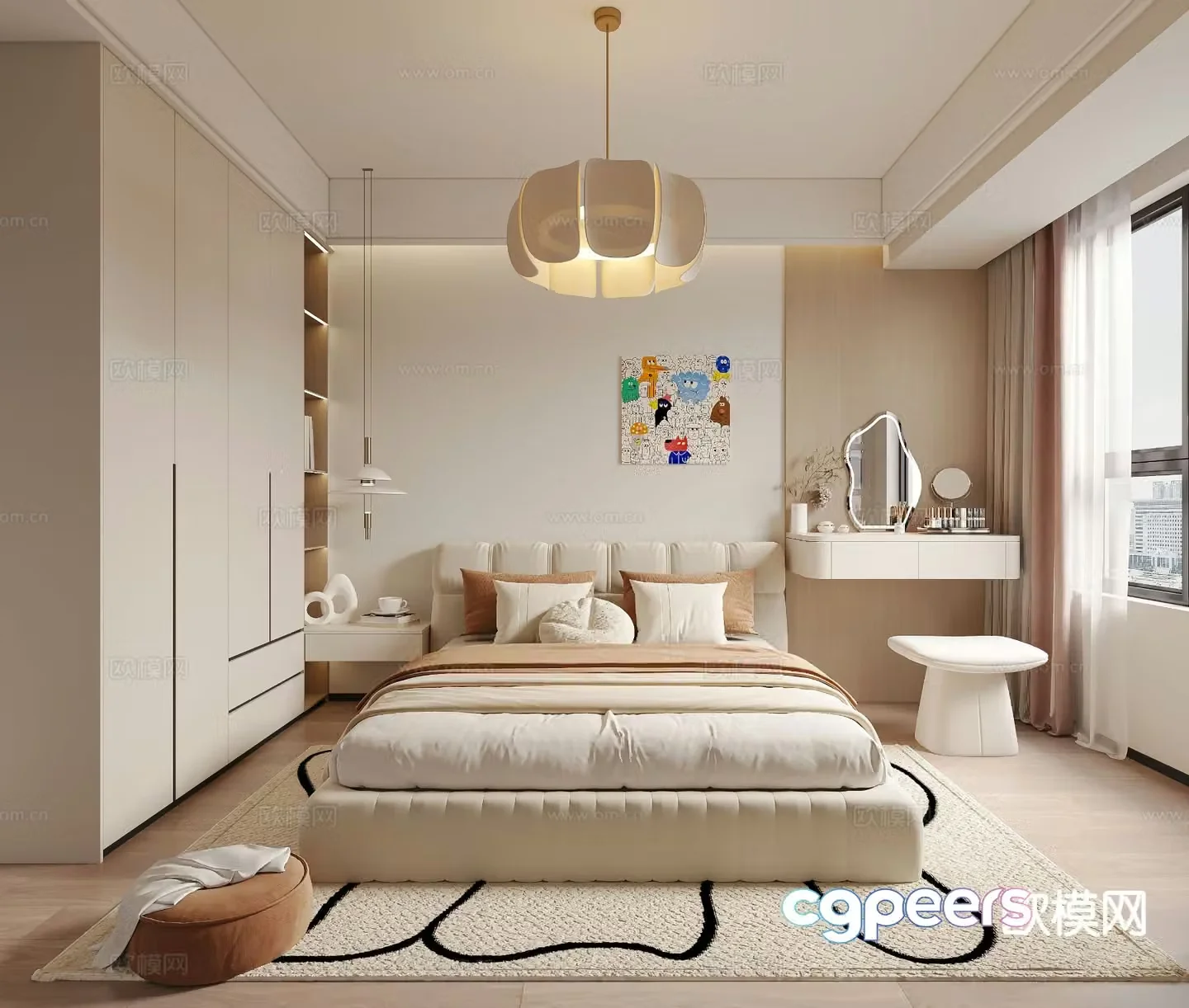 Cream style bedroom girls room 3d model