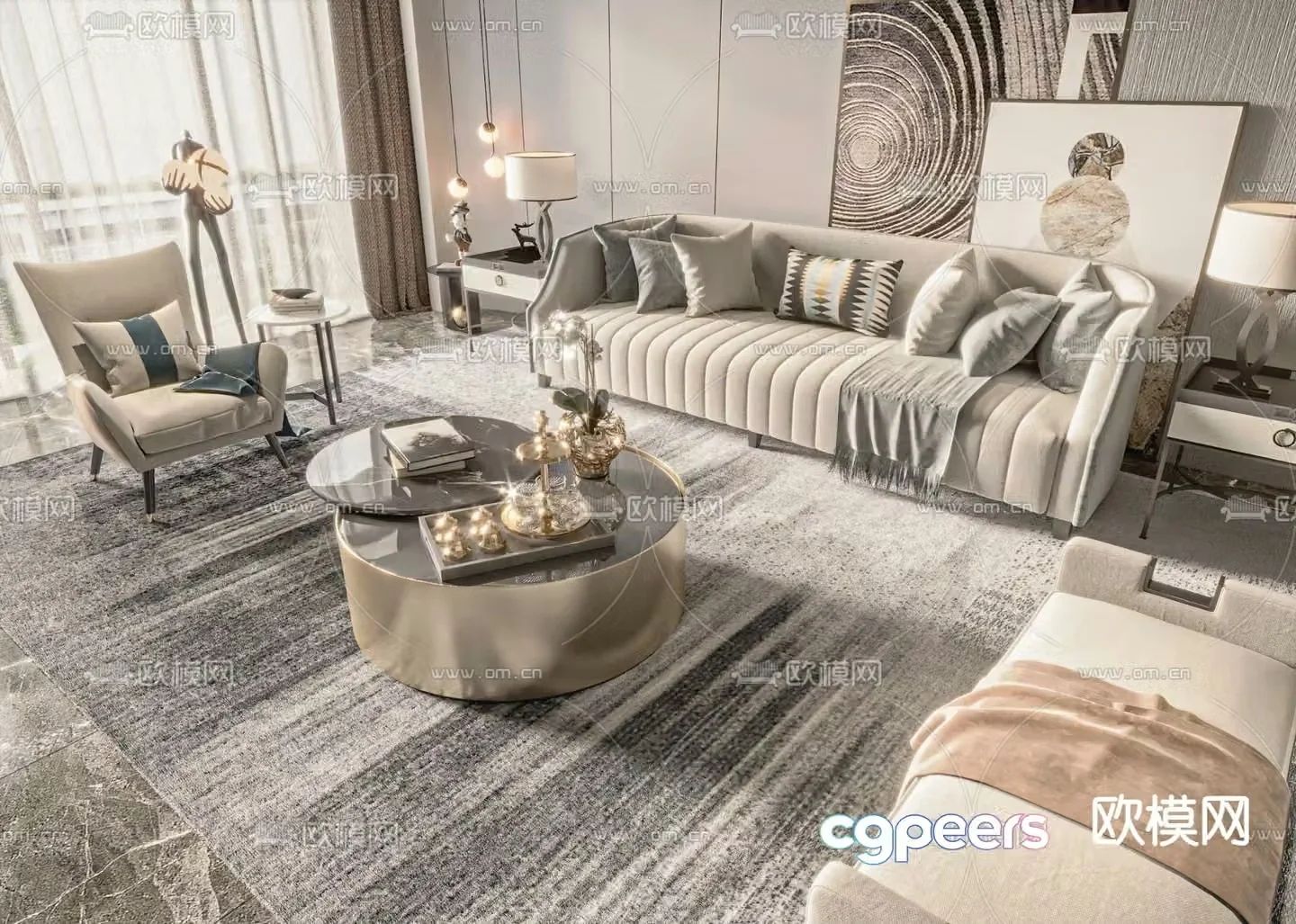Light luxury modular sofa 3D model