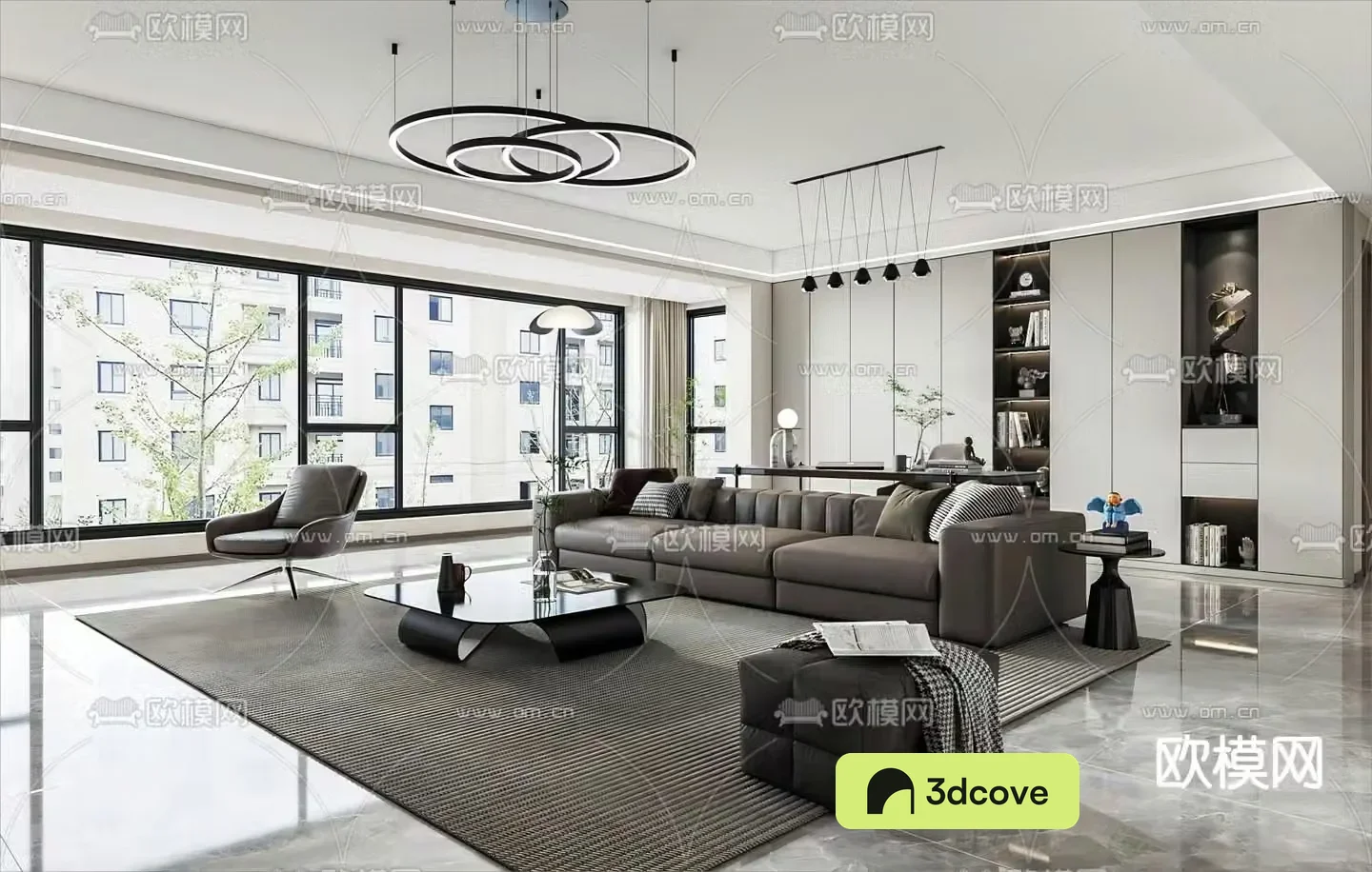 Modern living and dining room marble dining table